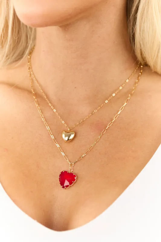Gold Heart Ruby Gemstone Necklace Set sold by Lime Lush