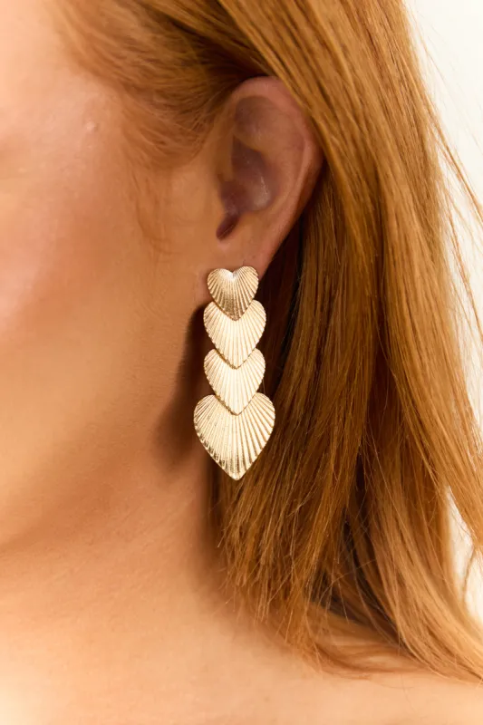 Gold Layered Textured Heart Drop Earrings sold by Lime Lush