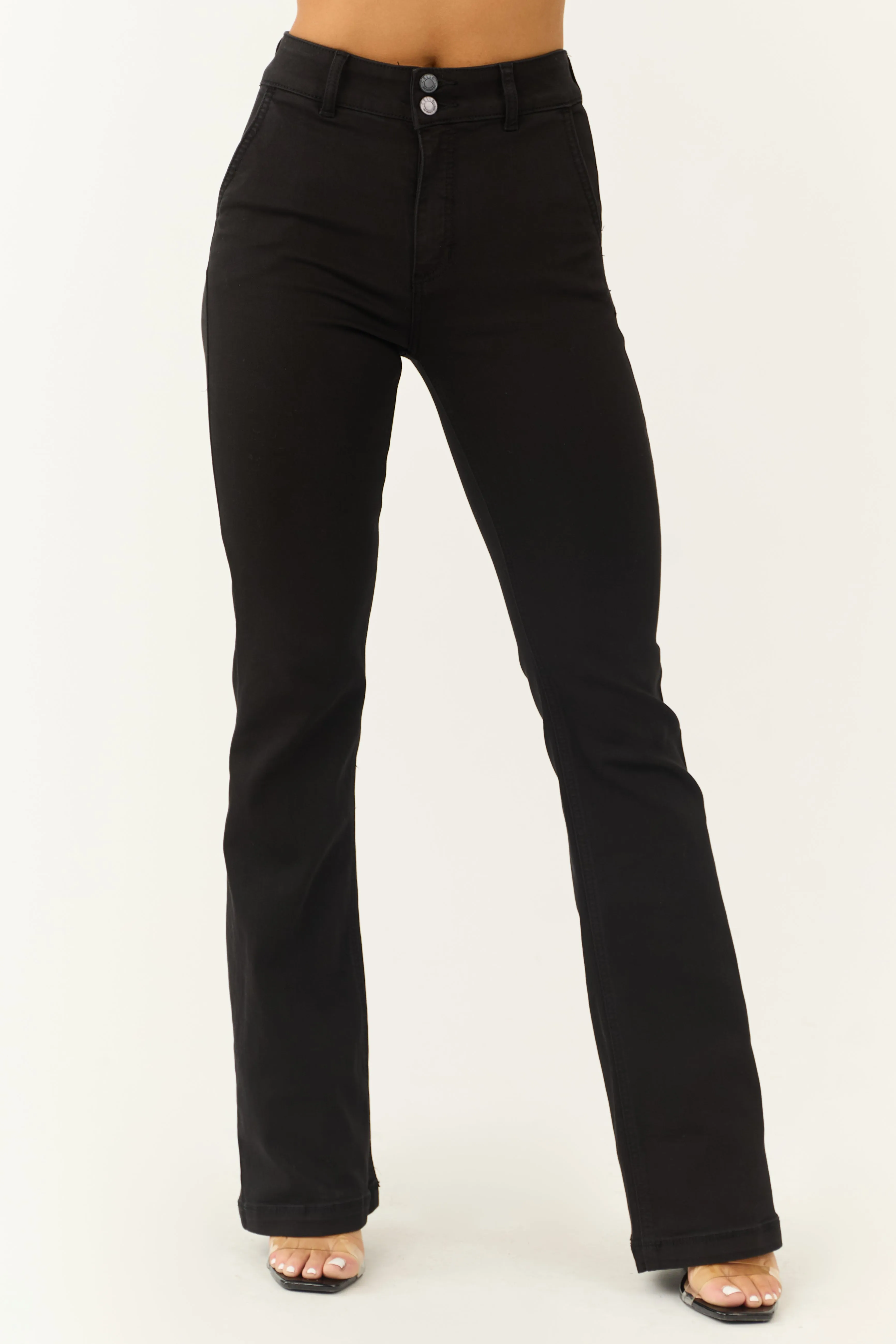 Cello Black High Rise Two Button Slim Flare Jeans sold by Lime Lush