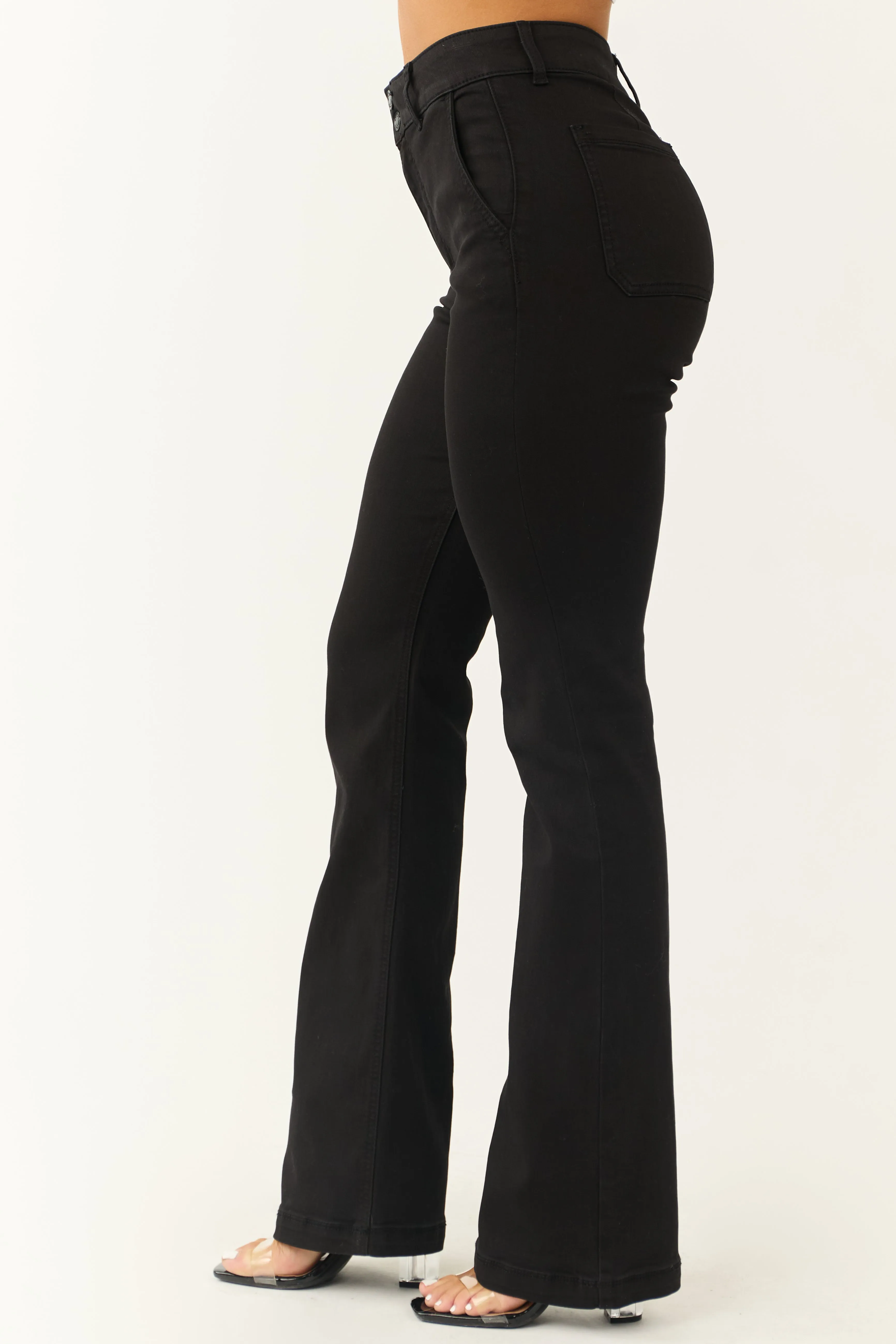 Cello Black High Rise Two Button Slim Flare Jeans sold by Lime Lush product image thumbnail 3