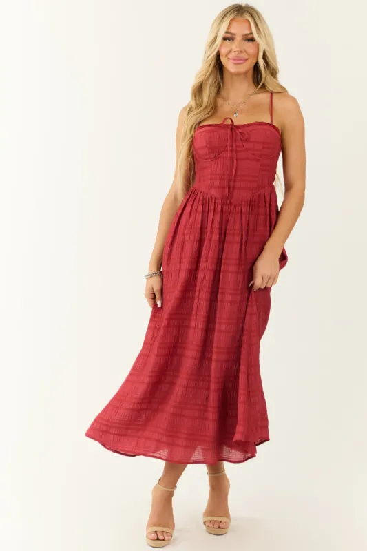 Brick Sleeveless Textured Woven Midi Dress sold by Lime Lush