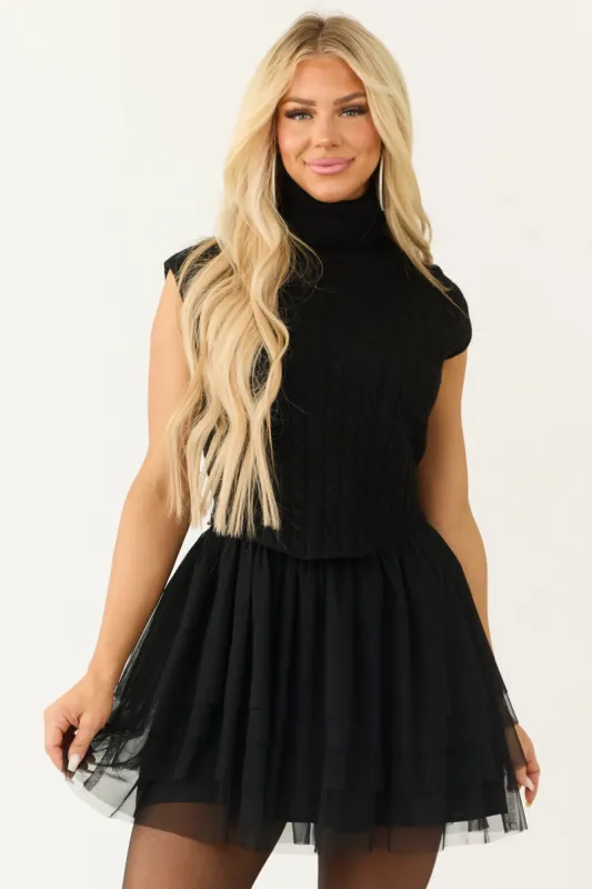 Black Sweater Bodice Ruffle Tulle Mini Dress sold by Lime Lush