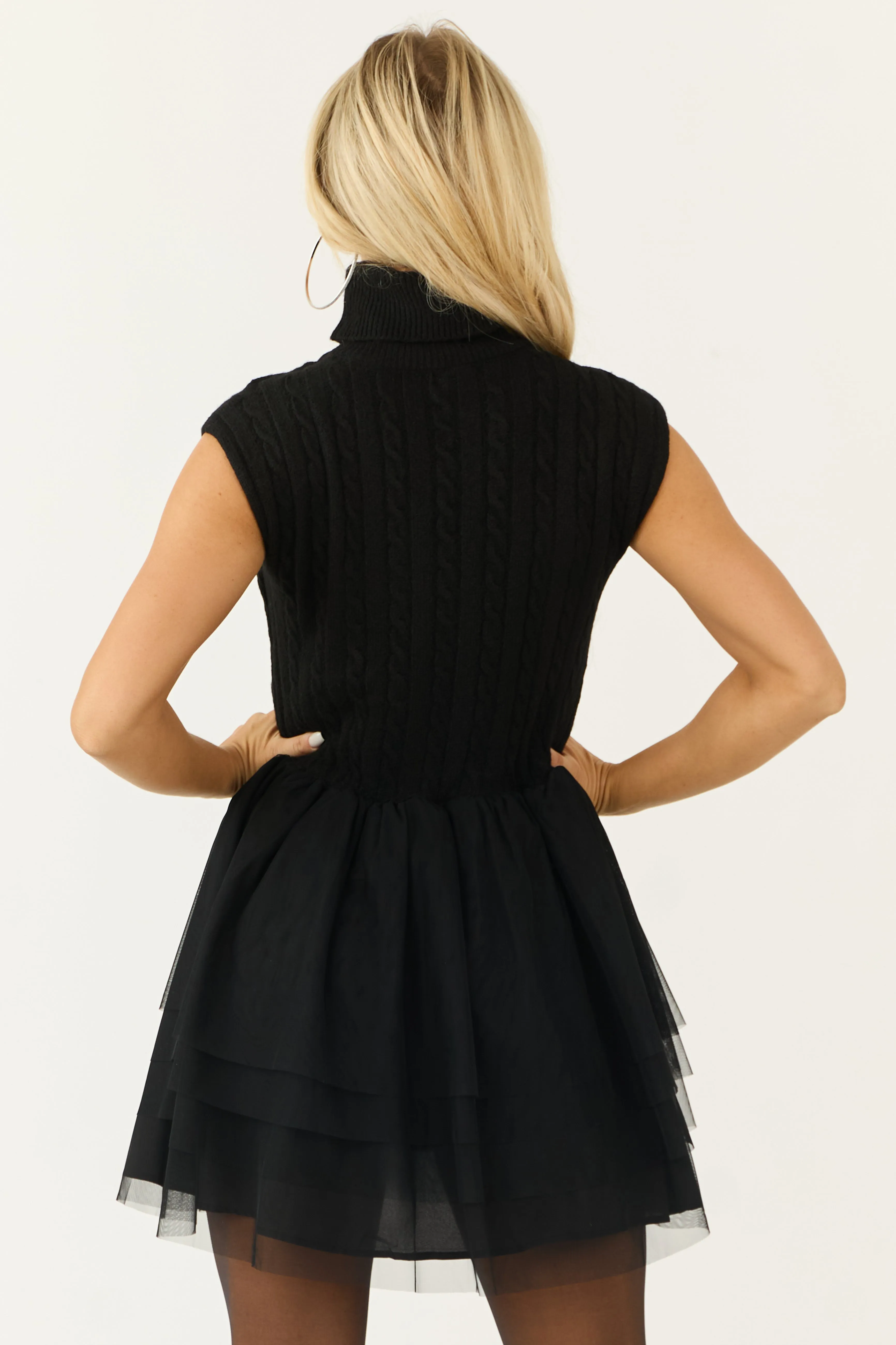 Black Sweater Bodice Ruffle Tulle Mini Dress sold by Lime Lush product image thumbnail 5