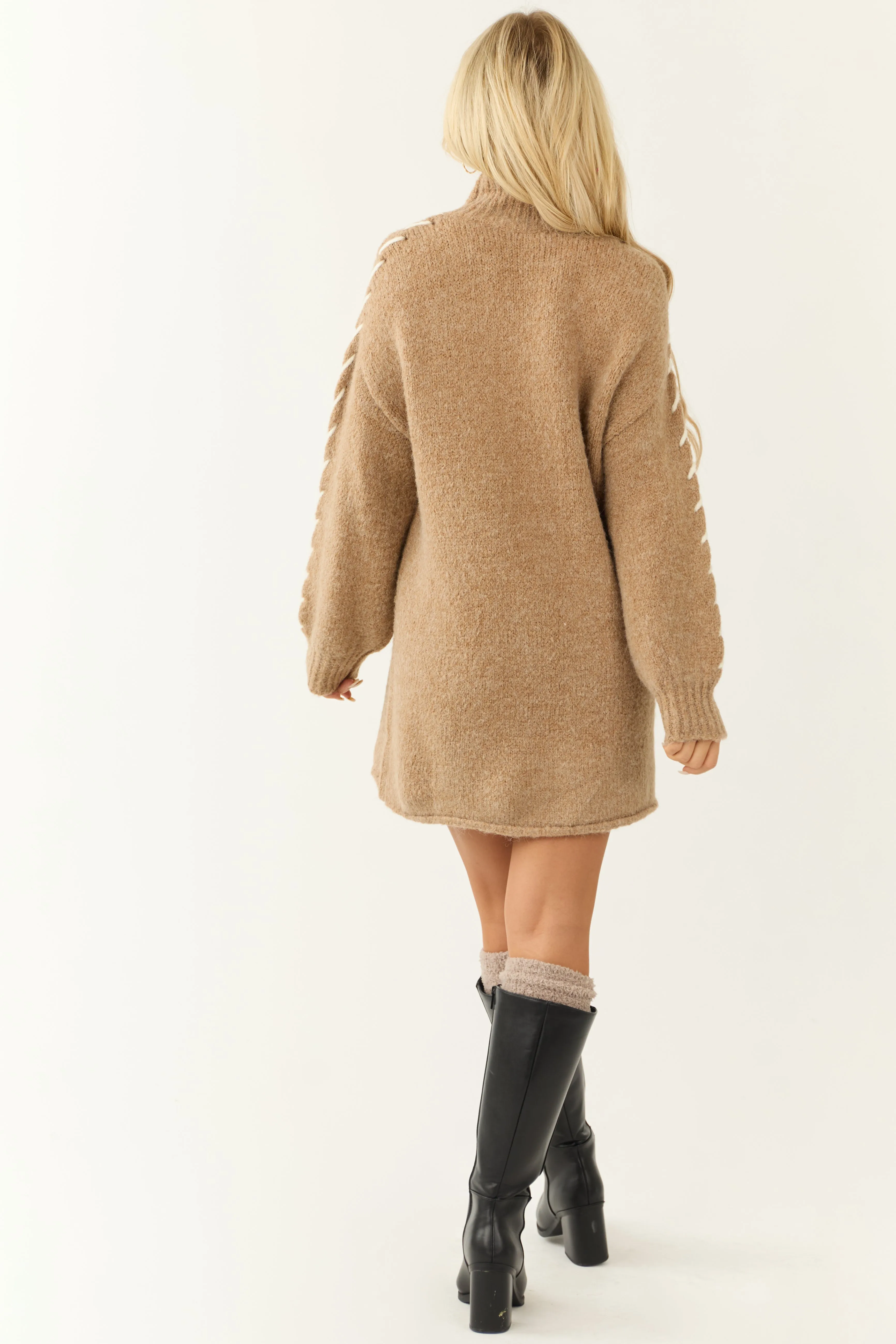 Camel Stitch Detail Mock Neck Sweater Dress sold by Lime Lush product image thumbnail 5