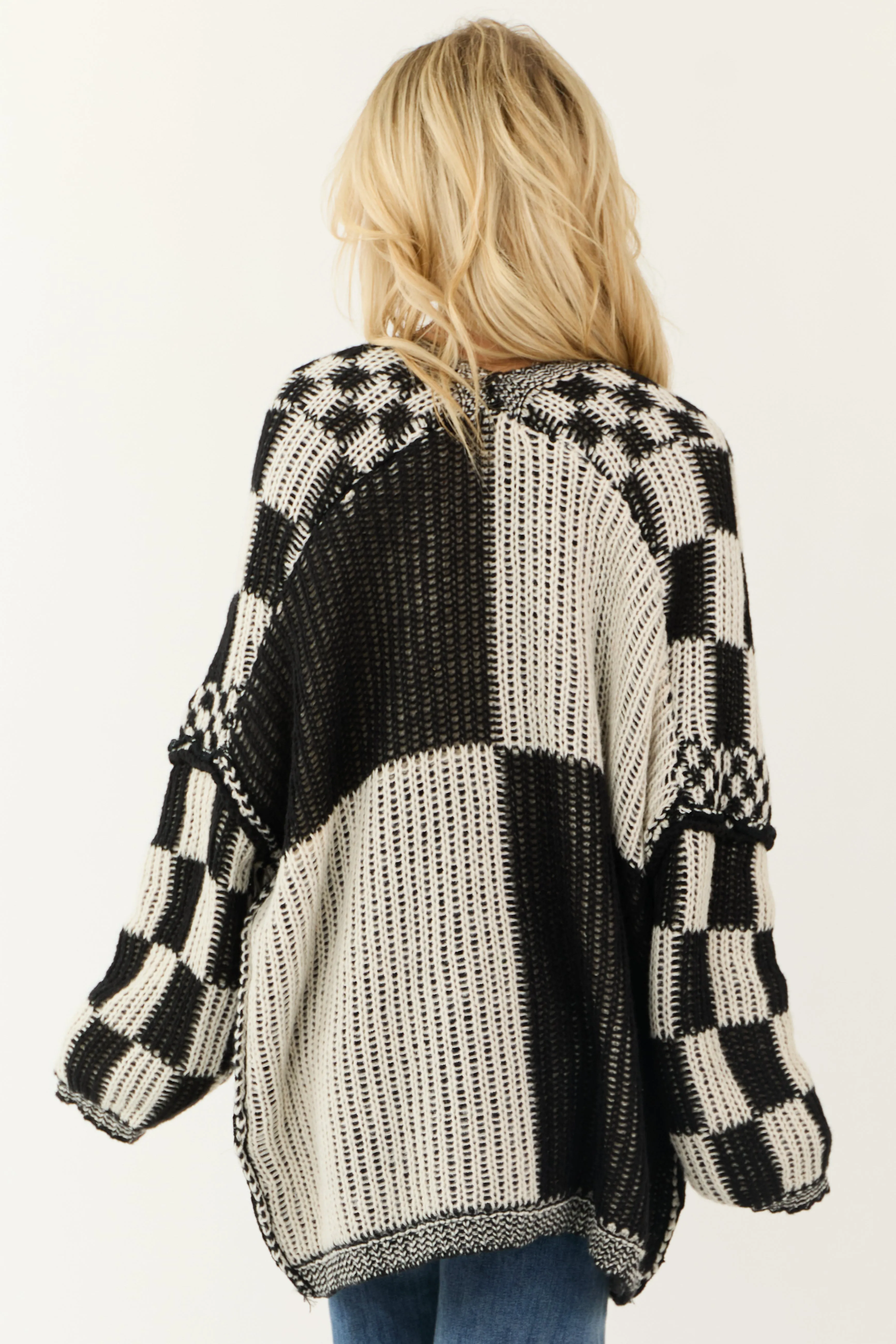 Cream and Black Checkered Open Front Cardigan sold by Lime Lush product image thumbnail 5