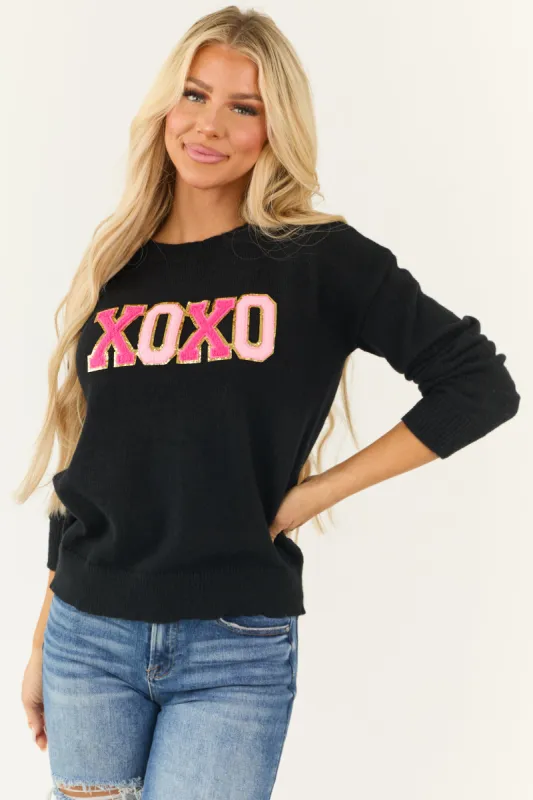 Black 'XOXO' Glitter Patch Long Sleeve Sweater sold by Lime Lush