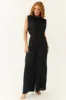 Black Sleeveless Wide Leg Silky Jumpsuit sold by Lime Lush