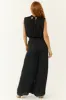 Black Sleeveless Wide Leg Silky Jumpsuit sold by Lime Lush