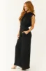 Black Sleeveless Wide Leg Silky Jumpsuit sold by Lime Lush
