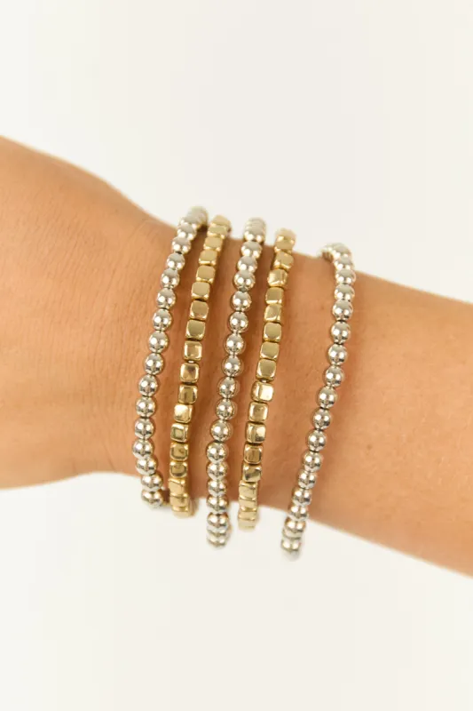 Gold and Silver Beaded 5 Piece Bracelet Set sold by Lime Lush