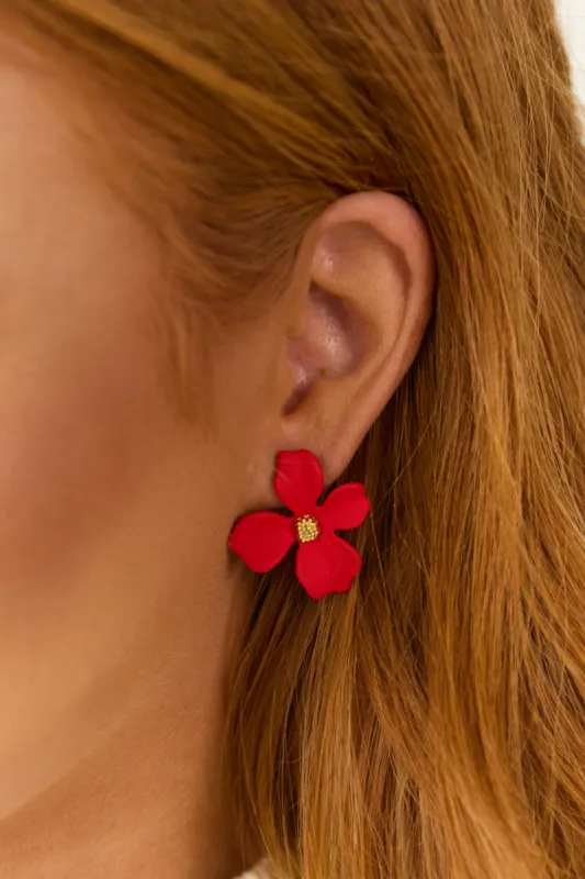Ruby Metallic Flower Stud Earrings sold by Lime Lush