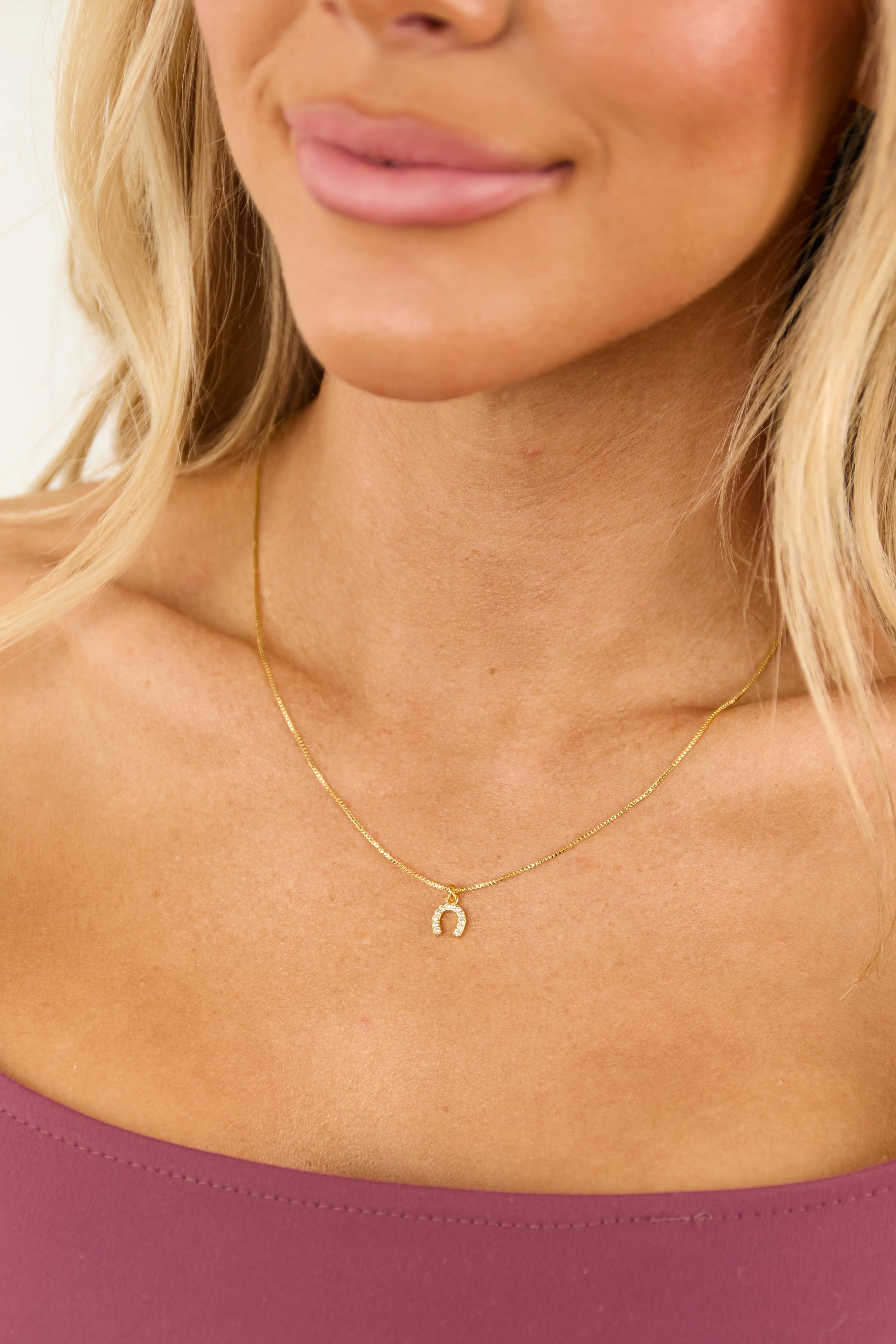 Gold Dainty Horseshoe Charm Box Chain Necklace sold by Lime Lush