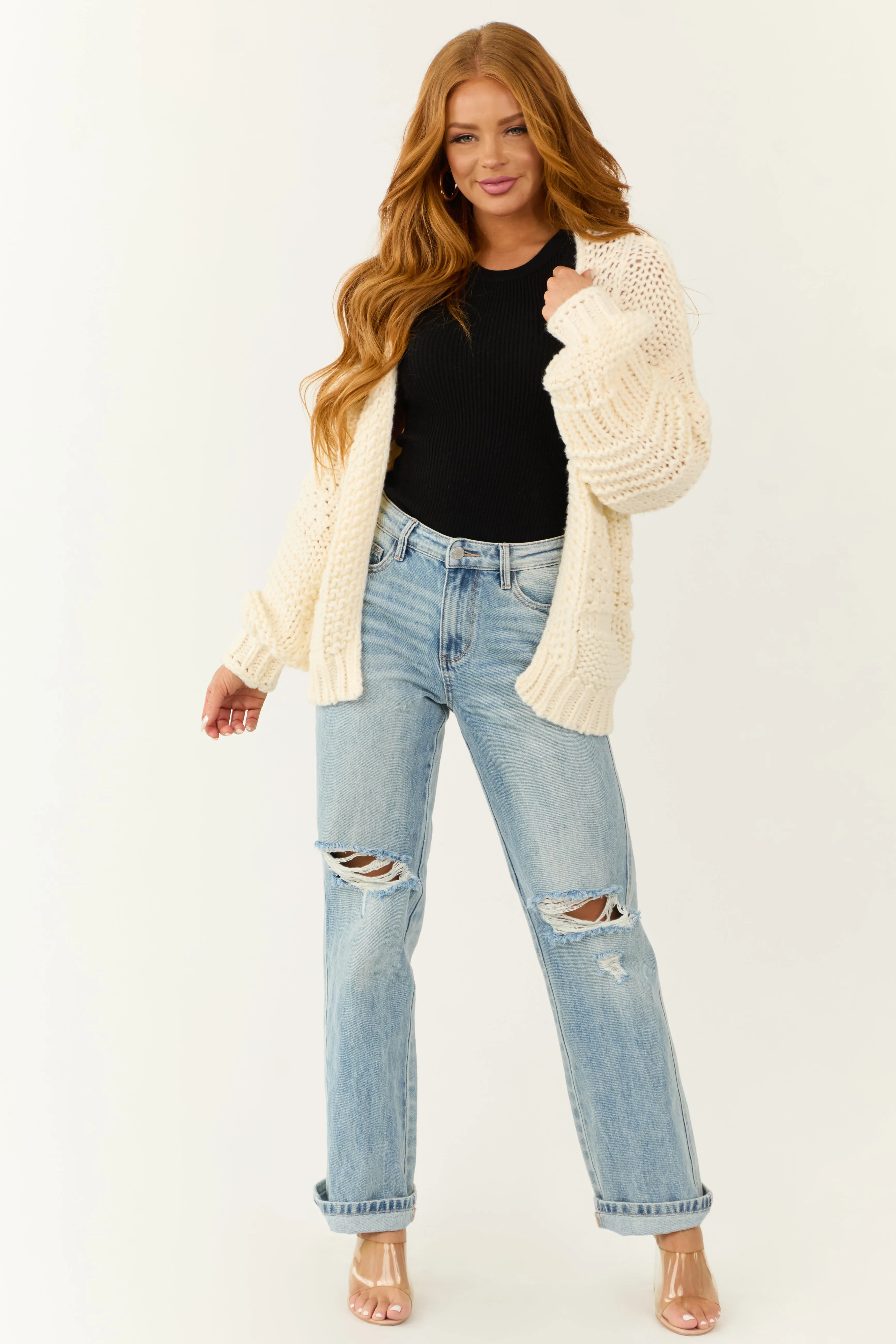 Cream Oversized Open Front Long Sleeve Cardigan sold by Lime Lush product image thumbnail 2
