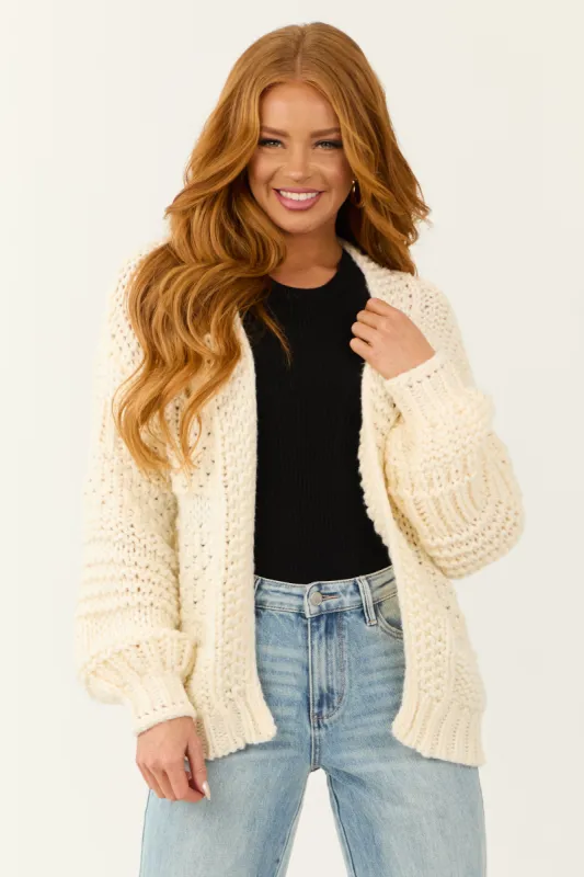 Cream Oversized Open Front Long Sleeve Cardigan sold by Lime Lush