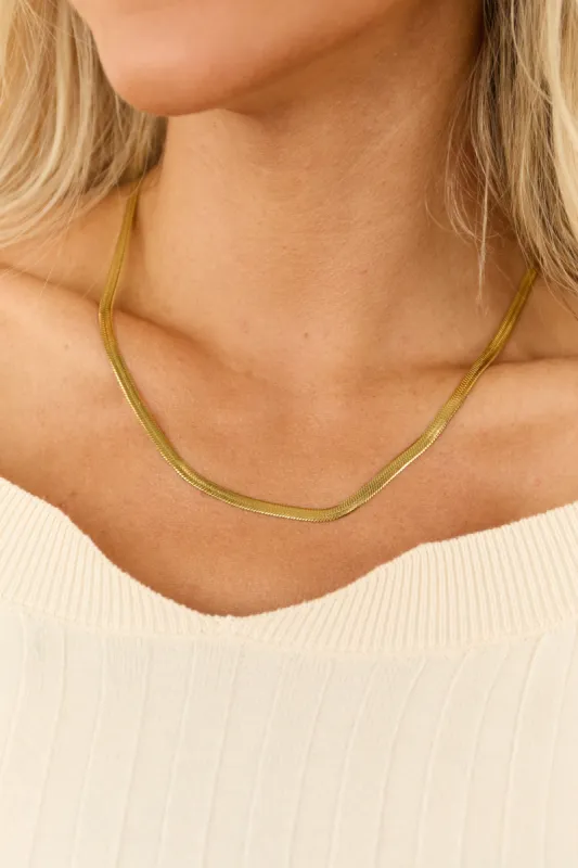 Gold Herringbone Chain Minimalist Necklace sold by Lime Lush