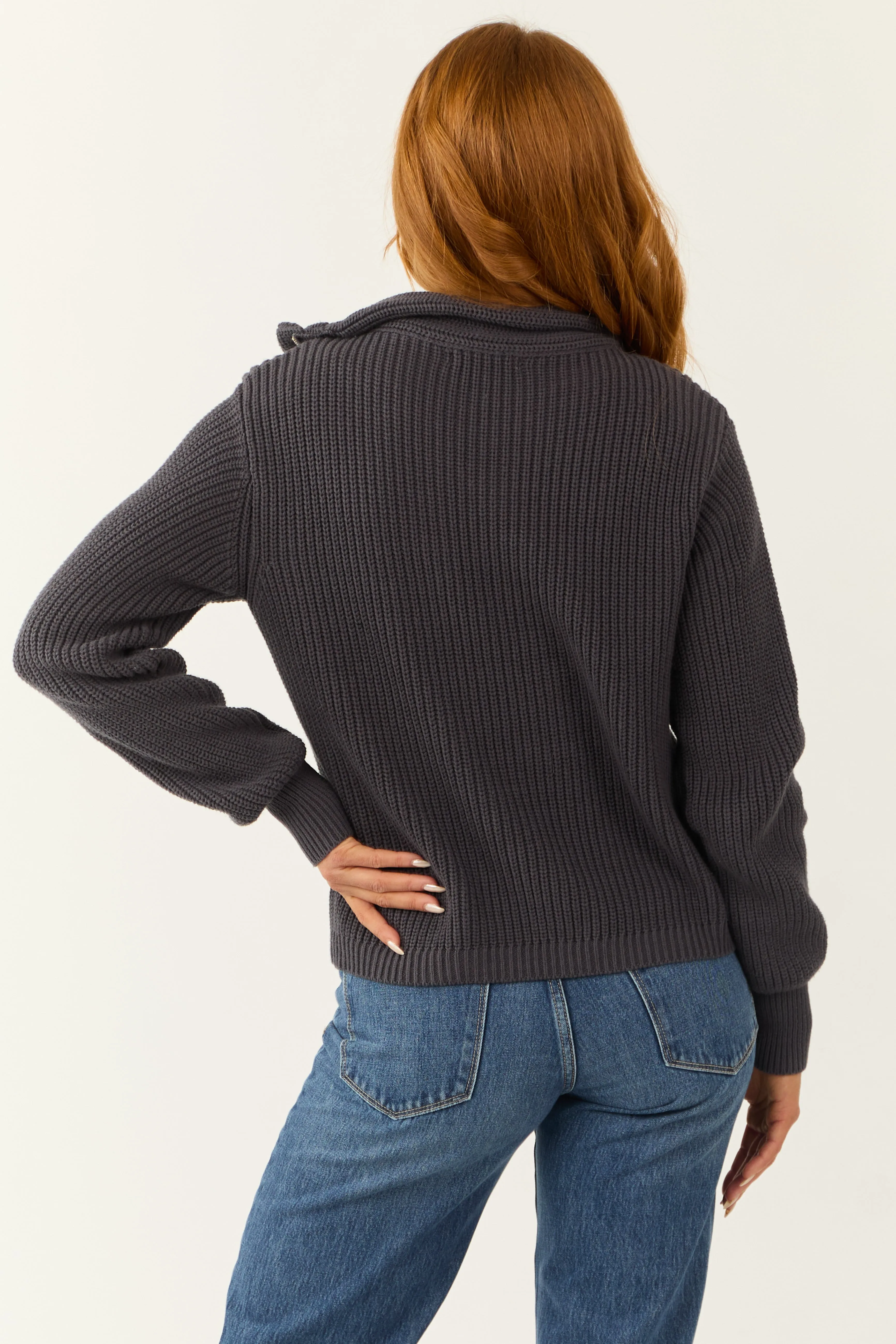 Charcoal Asymmetrical Collar Zip Up Jacket sold by Lime Lush product image thumbnail 5