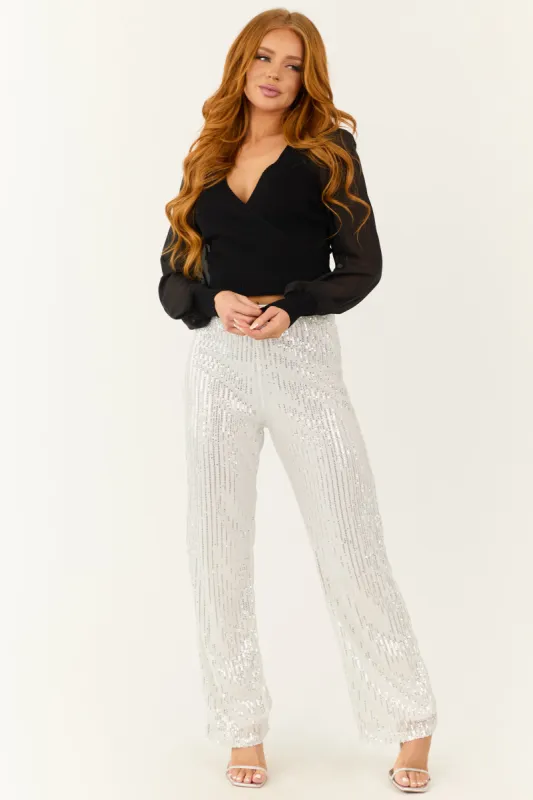 Silver Sequined High Waist Wide Leg Pants sold by Lime Lush