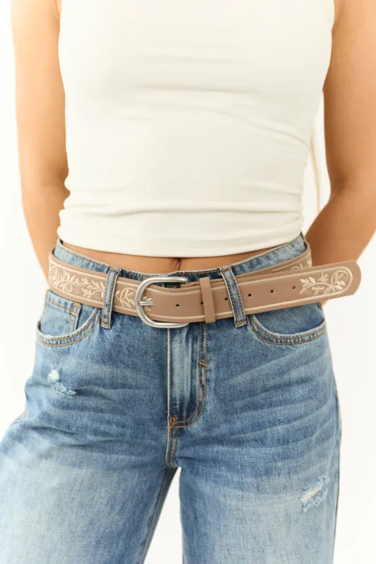 Latte Leaf Embroidered Faux Leather Belt sold by Lime Lush
