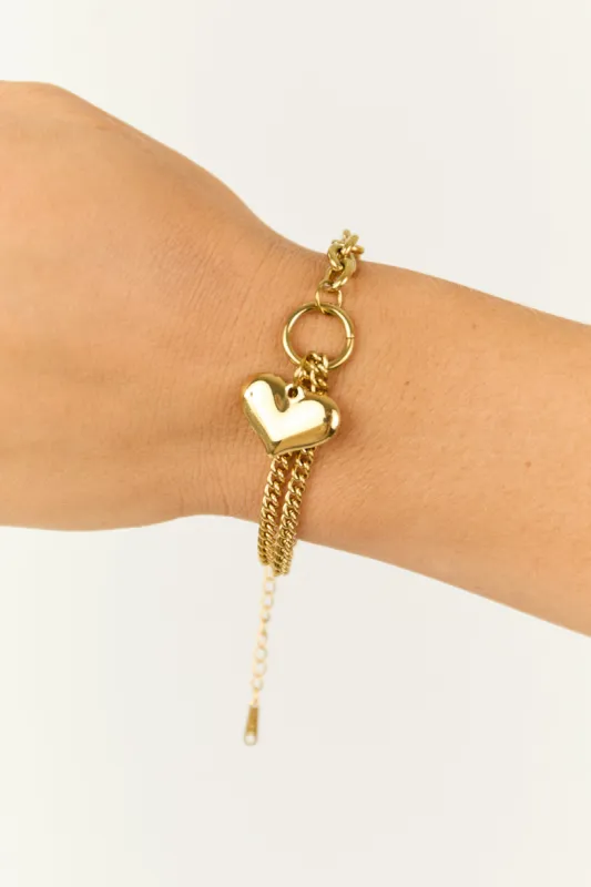 Gold Chain Link Heart Charm Bracelet sold by Lime Lush