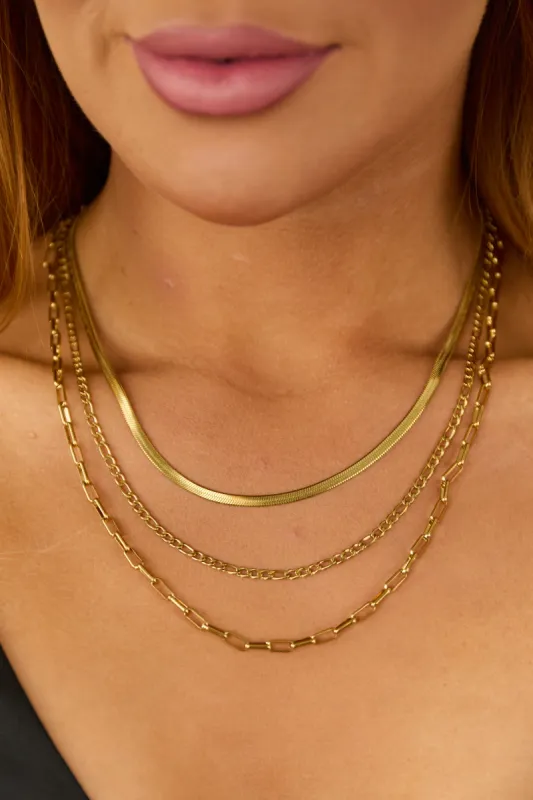 Gold 3 Layer Multi Style Chain Necklace sold by Lime Lush