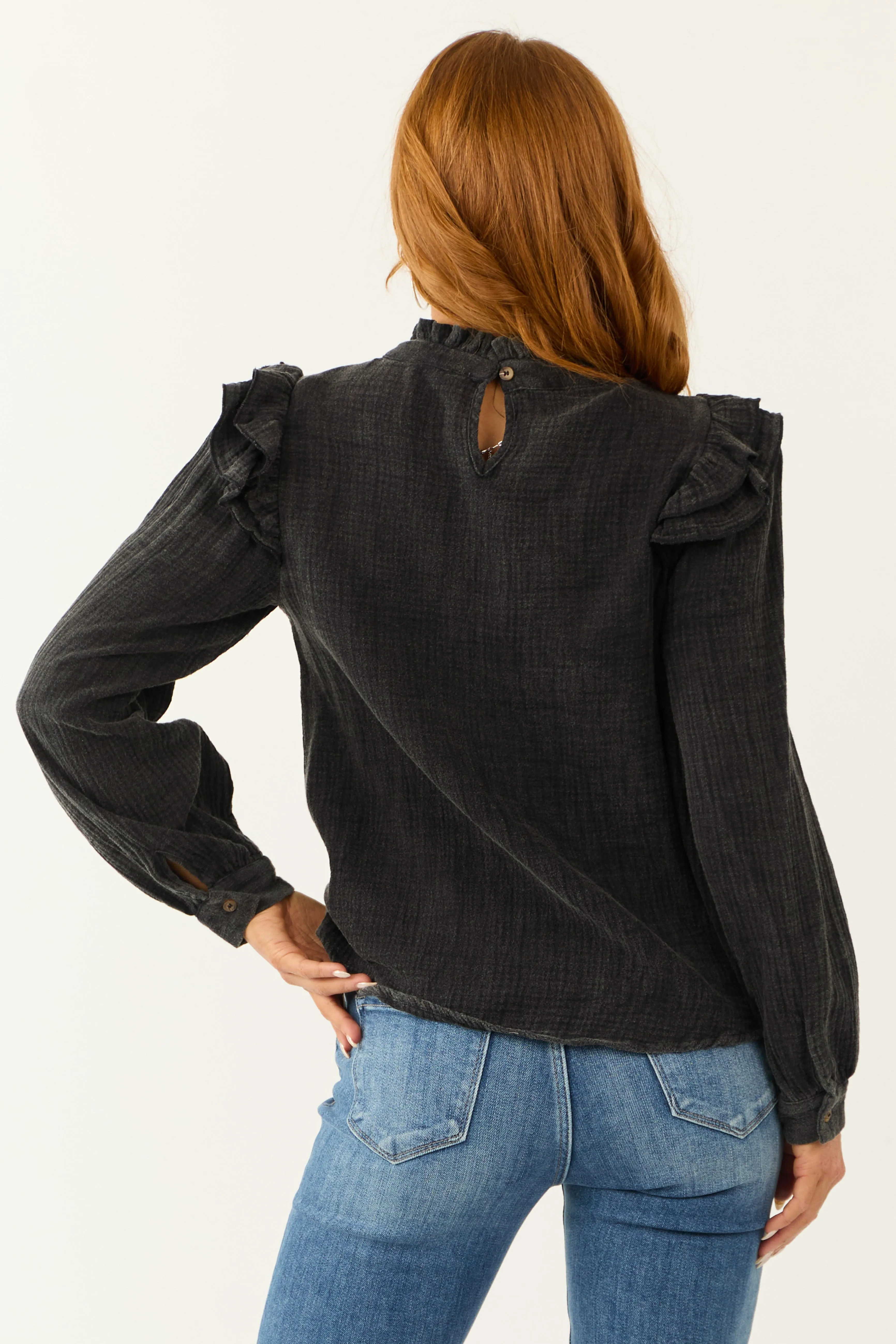 Charcoal Mineral Wash Ruffle Shoulder Top sold by Lime Lush product image thumbnail 5