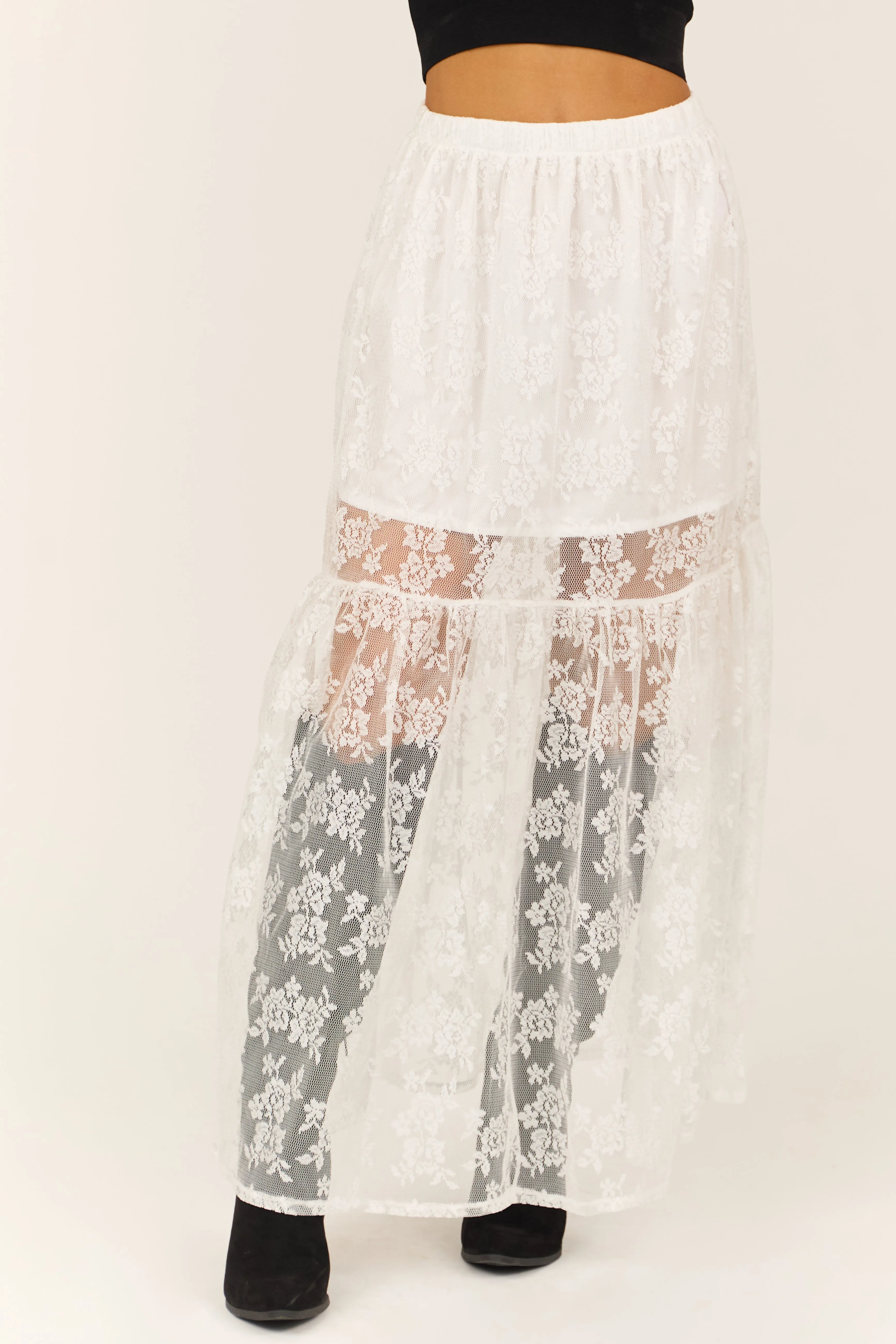 White High Waist Sheer Lace Maxi Skirt sold by Lime Lush product image thumbnail 3