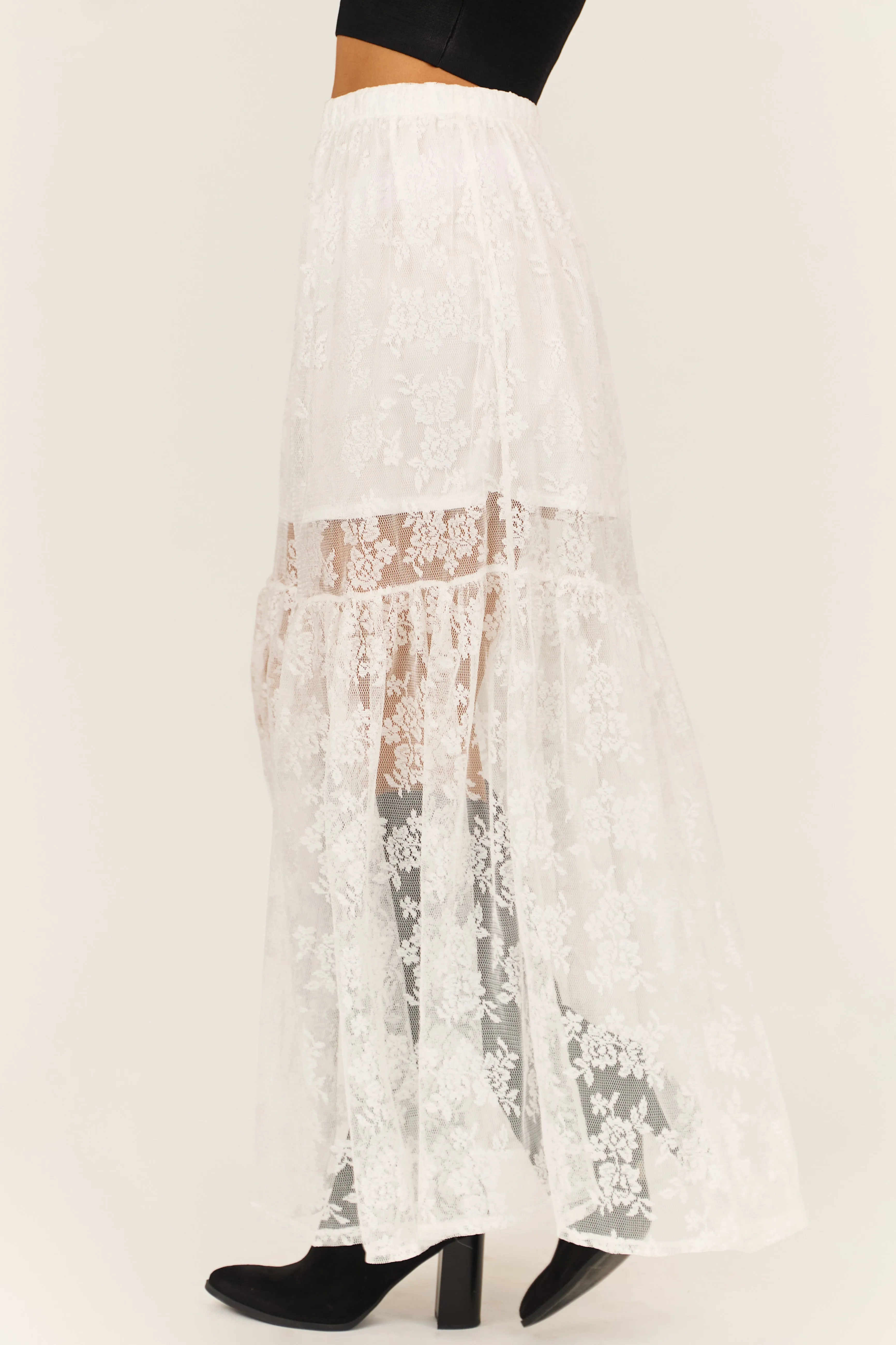 White High Waist Sheer Lace Maxi Skirt sold by Lime Lush product image thumbnail 4
