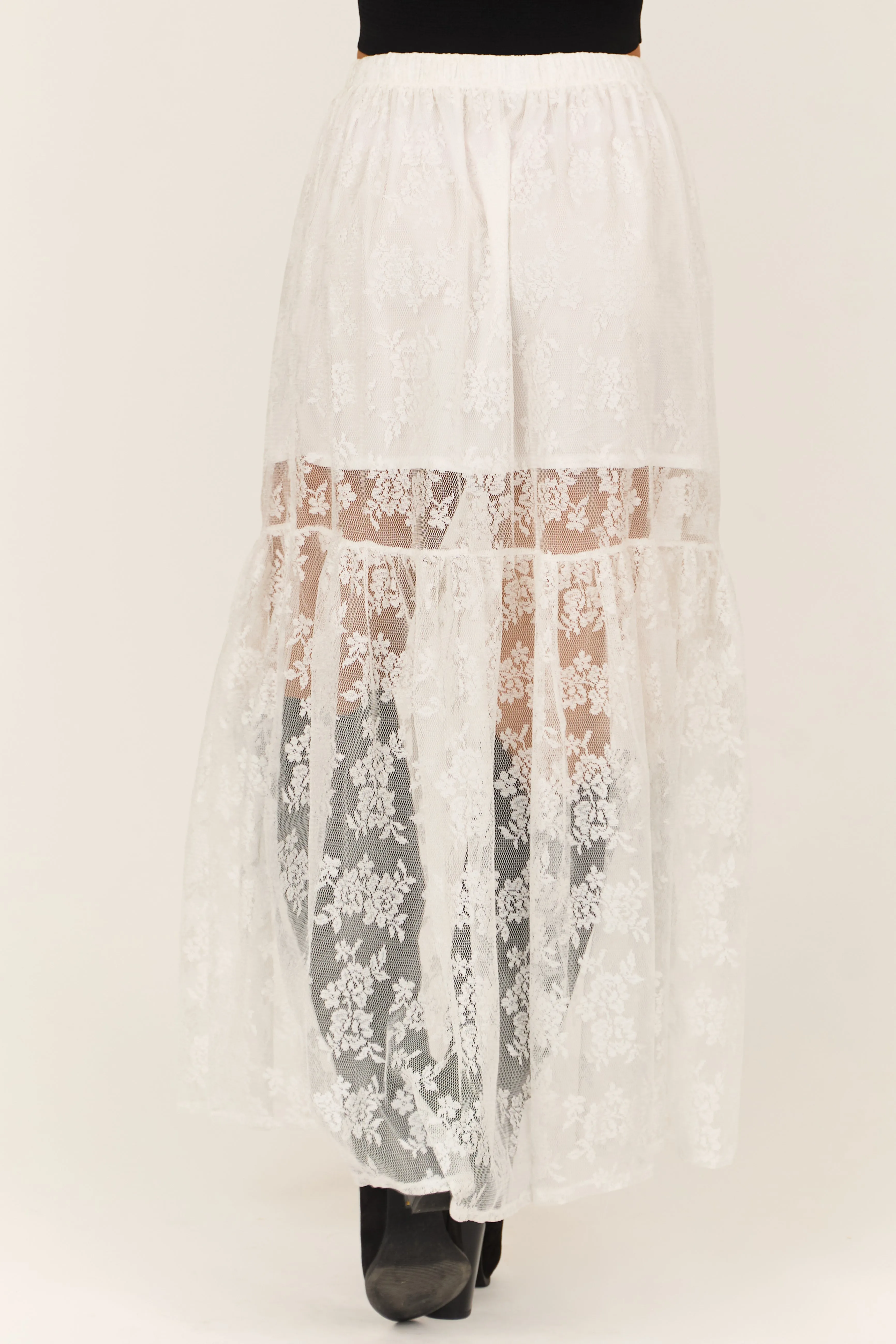 White High Waist Sheer Lace Maxi Skirt sold by Lime Lush product image thumbnail 5