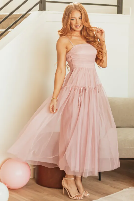 Dusty Blush Square Neck Ruched Maxi Dress sold by Lime Lush
