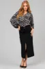 Black Leopard Print V Neck 3/4 Sleeve Blouse sold by Lime Lush