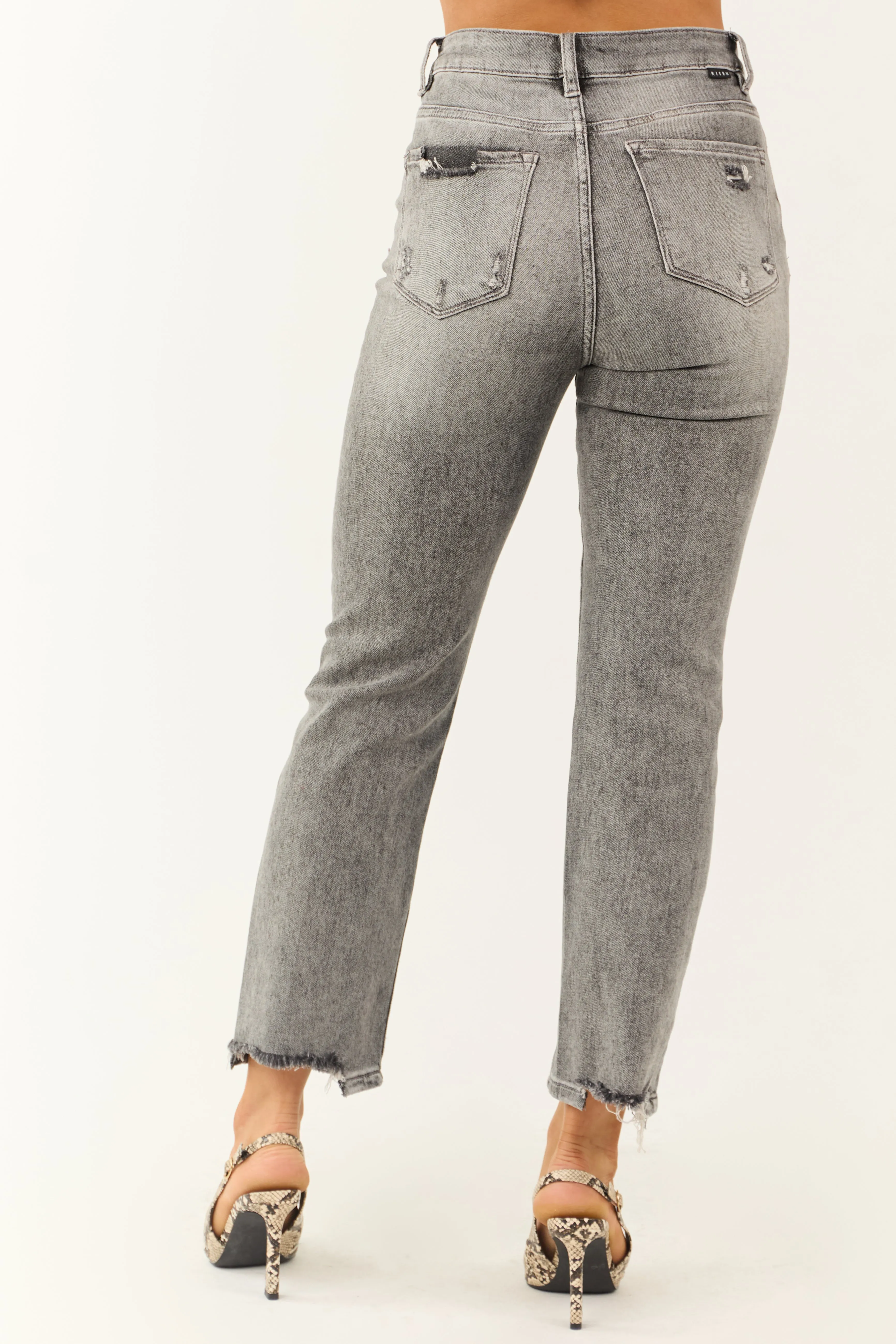 Risen Stone Washed Straight Leg Distressed Hem Jeans sold by Lime Lush product image thumbnail 4