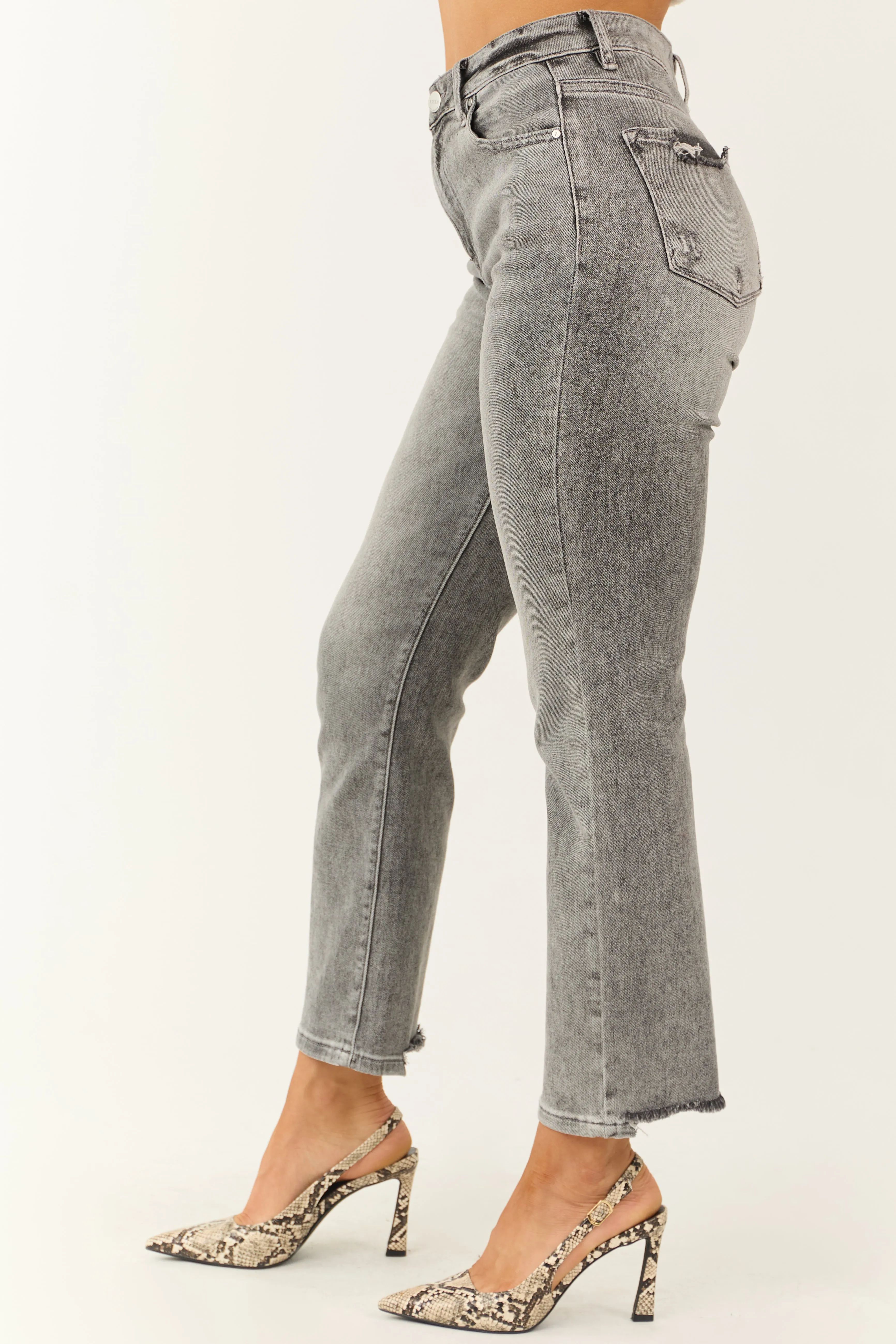 Risen Stone Washed Straight Leg Distressed Hem Jeans sold by Lime Lush product image thumbnail 3