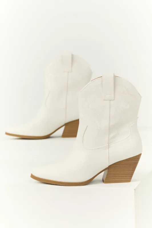 White Western Stitching Detail Ankle Booties sold by Lime Lush