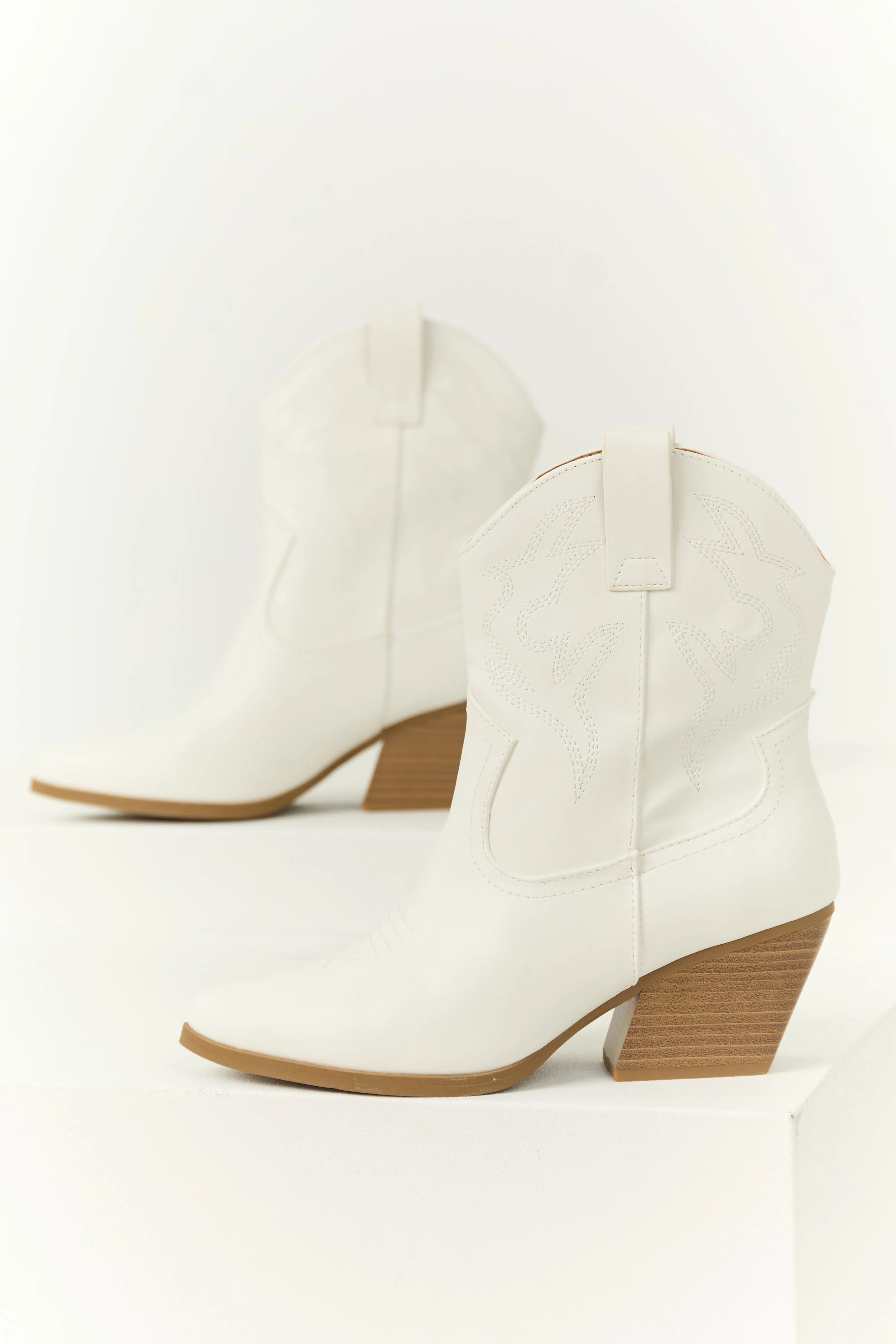 White Western Stitching Detail Ankle Booties sold by Lime Lush