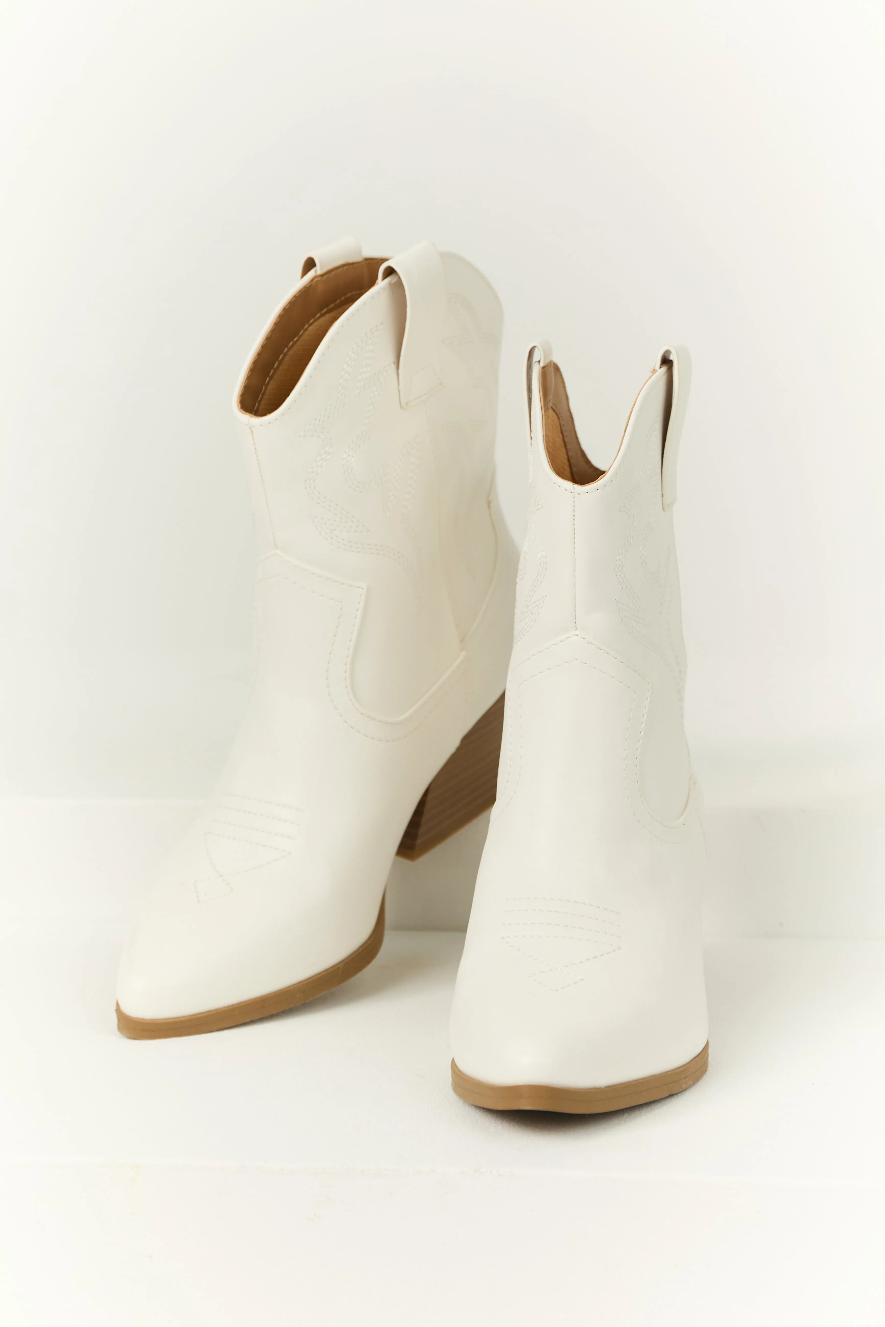 White Western Stitching Detail Ankle Booties sold by Lime Lush product image thumbnail 2