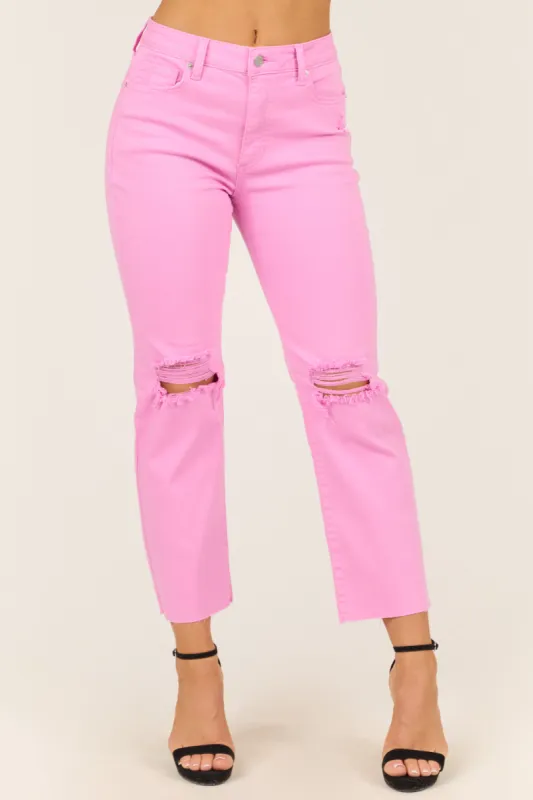 Sneak Peek Orchid High Rise Distressed Cropped Jeans sold by Lime Lush