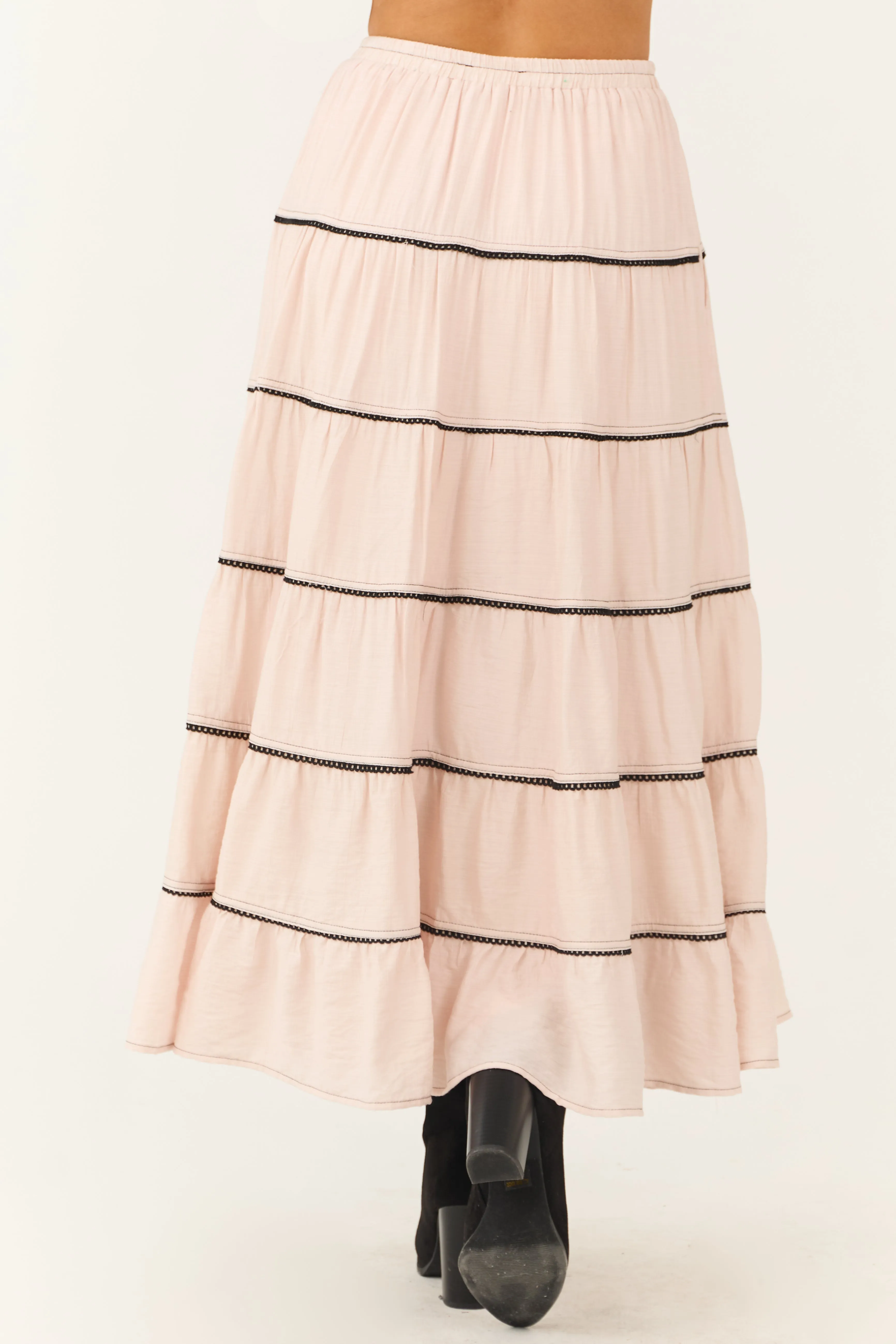 Tea Rose Contrast Tie Waist Tiered Maxi Skirt sold by Lime Lush product image thumbnail 4