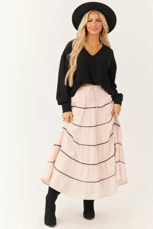 Tea Rose Contrast Tie Waist Tiered Maxi Skirt sold by Lime Lush