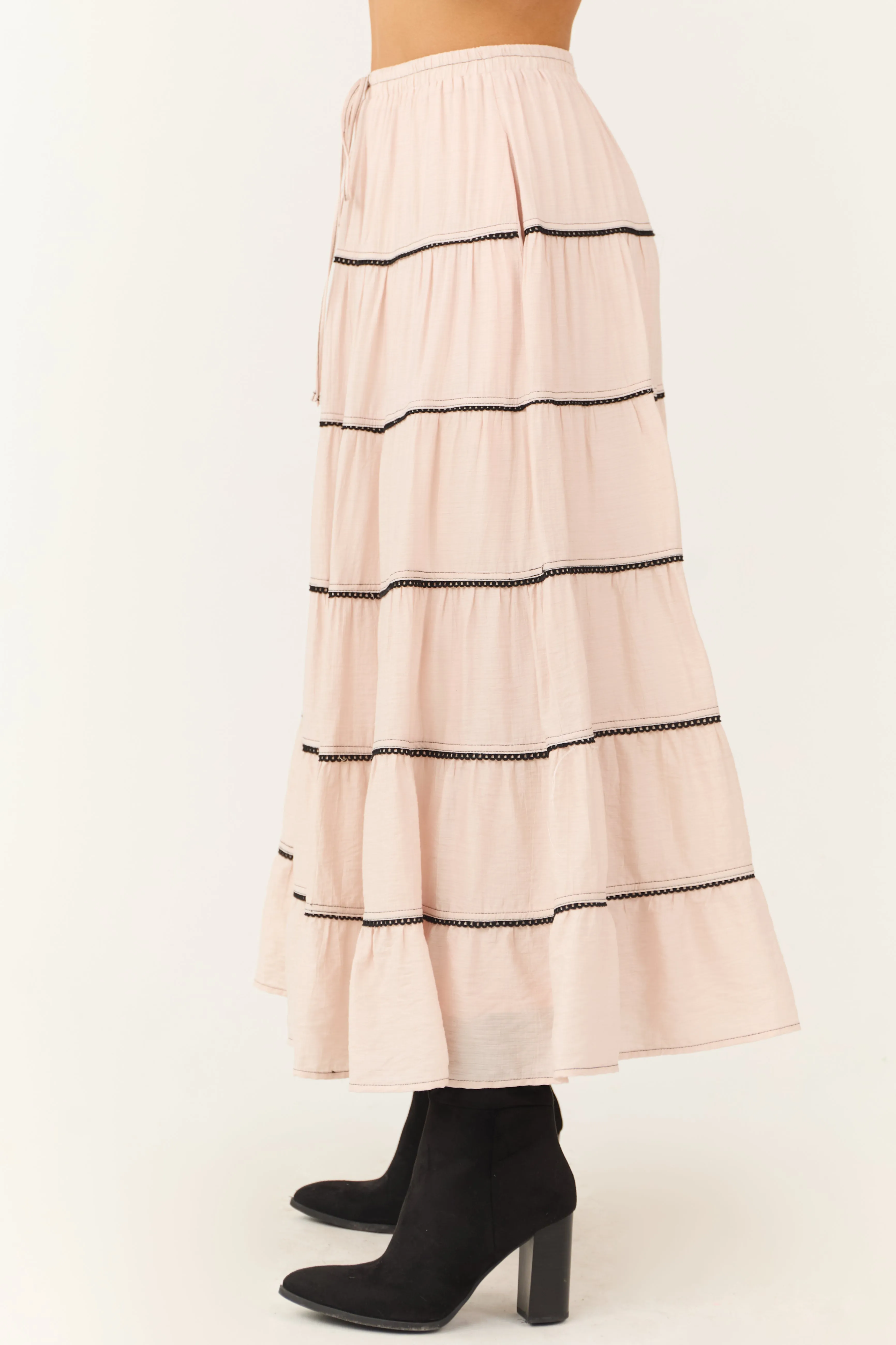 Tea Rose Contrast Tie Waist Tiered Maxi Skirt sold by Lime Lush product image thumbnail 3