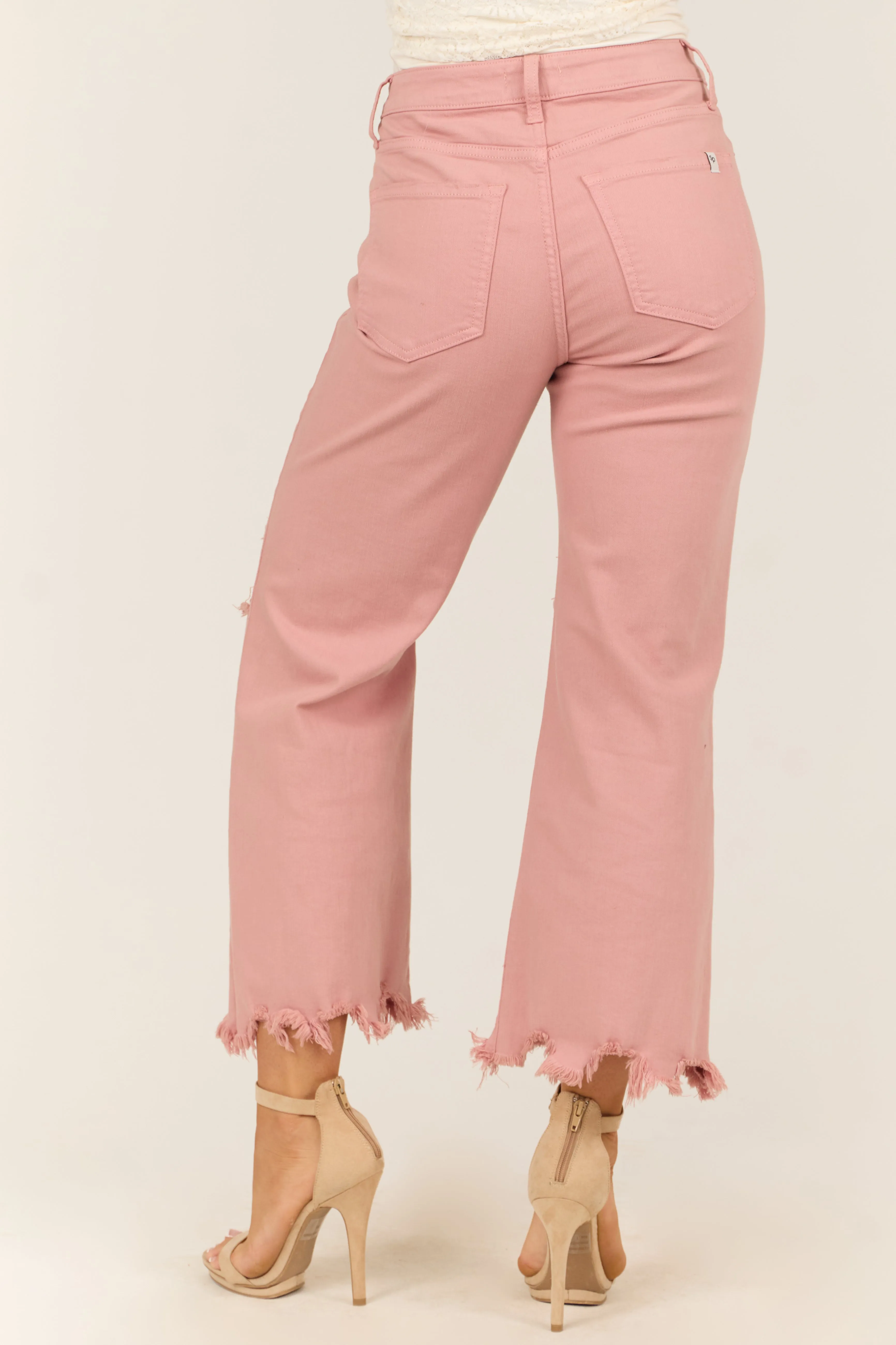 Sneak Peek Pale Coral Cropped Wide Leg Jeans sold by Lime Lush product image thumbnail 4