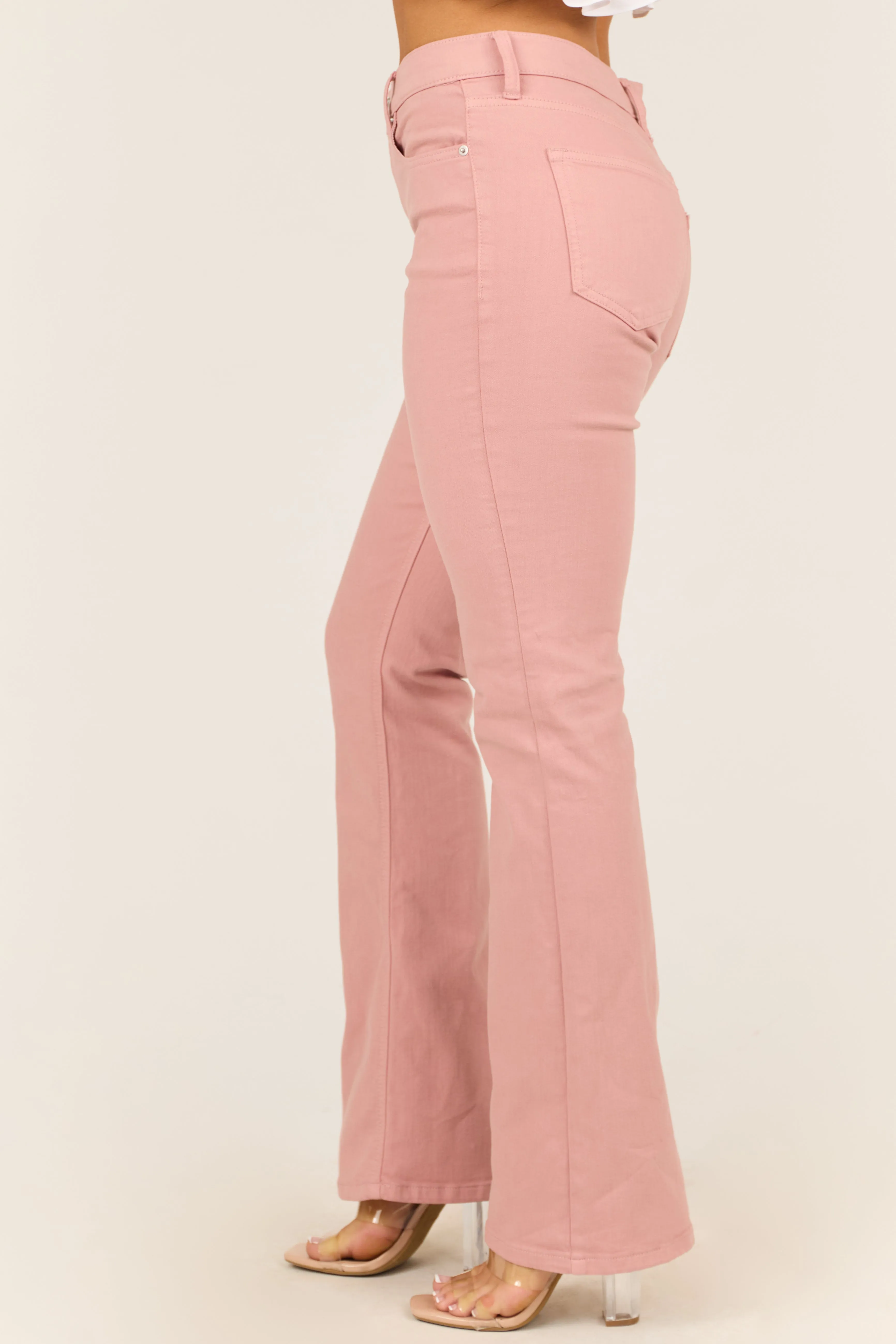 Sneak Peek Pale Coral High Rise Bootcut Jeans sold by Lime Lush product image thumbnail 3