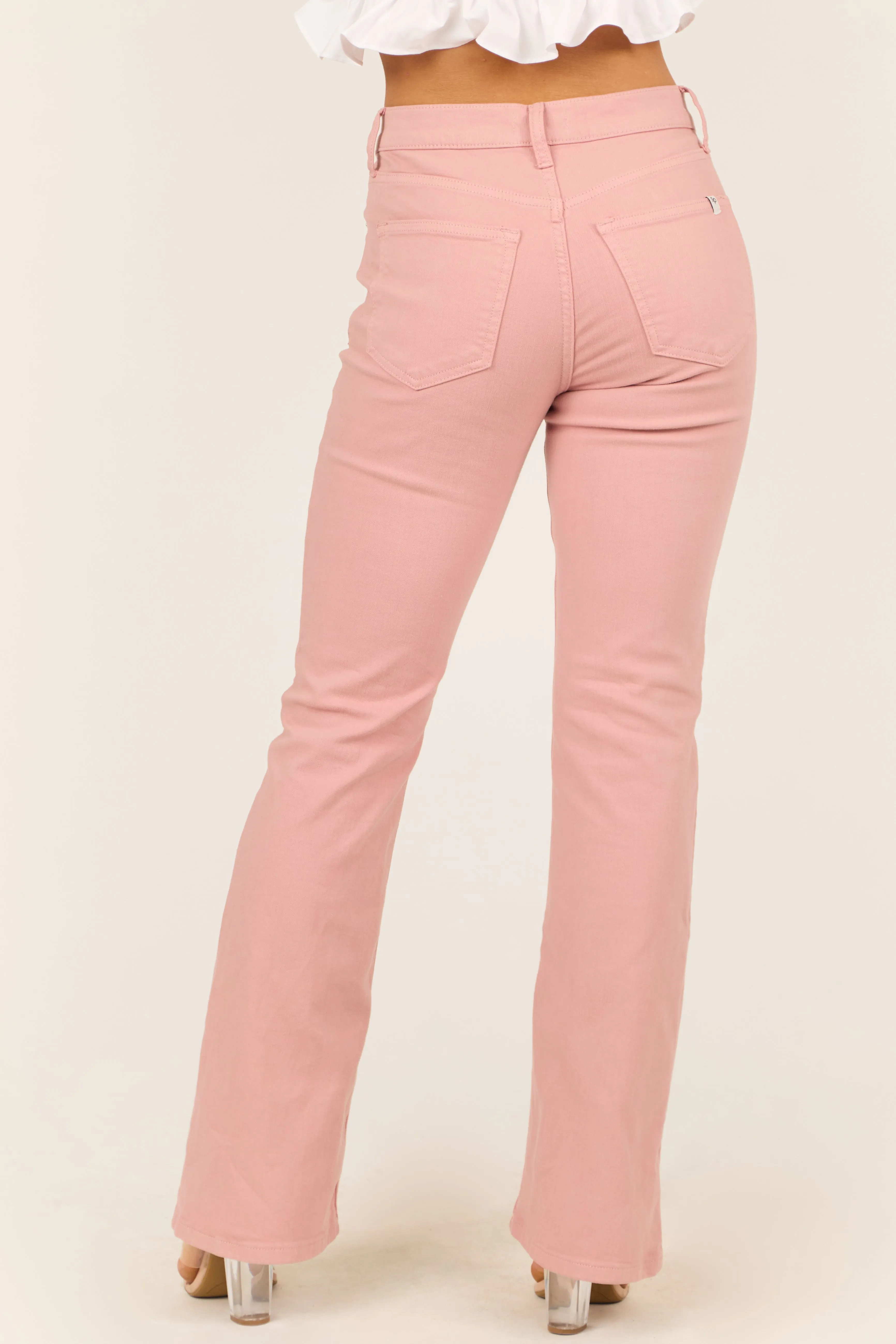Sneak Peek Pale Coral High Rise Bootcut Jeans sold by Lime Lush product image thumbnail 4