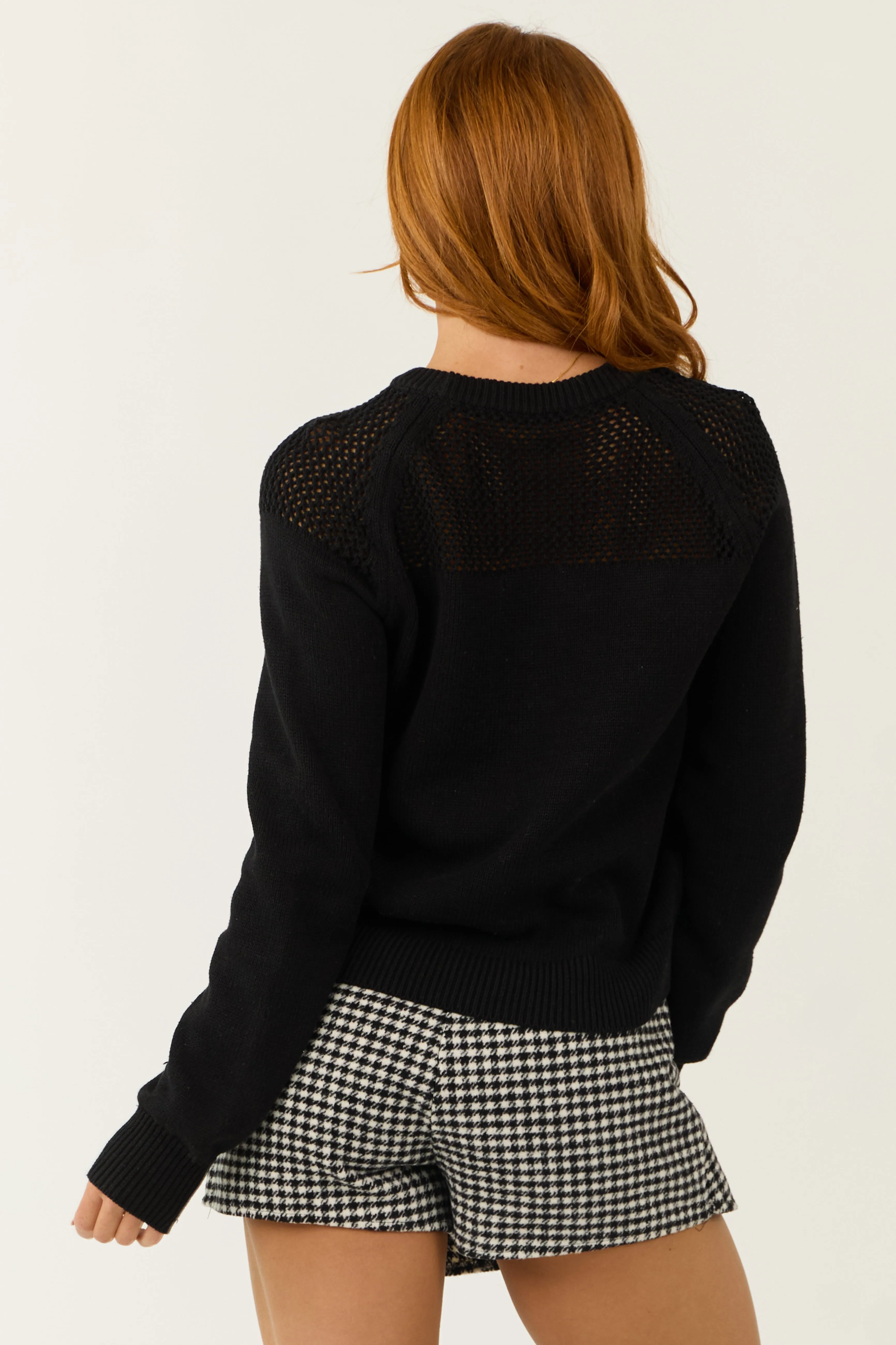 Black Open Knit Yoke Crew Neck Sweater sold by Lime Lush product image thumbnail 5
