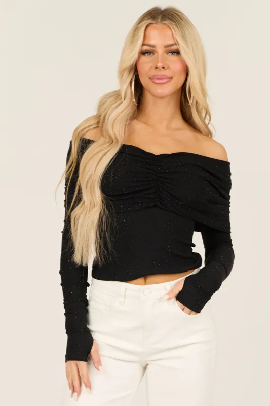 Black Studded Metallic Off Shoulder Top sold by Lime Lush