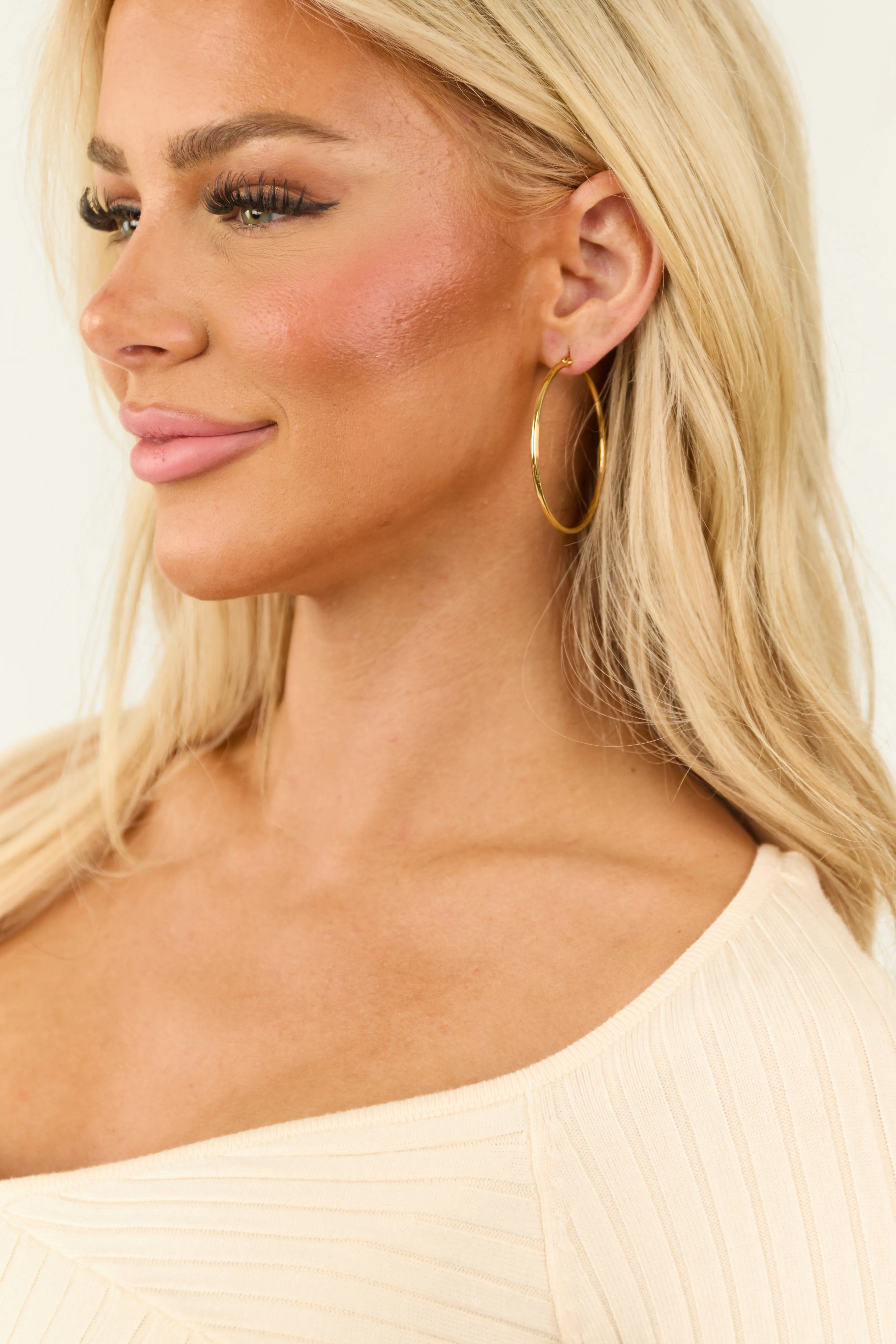 Gold Oversize Thin Latch Hoop Earrings sold by Lime Lush product image thumbnail 2