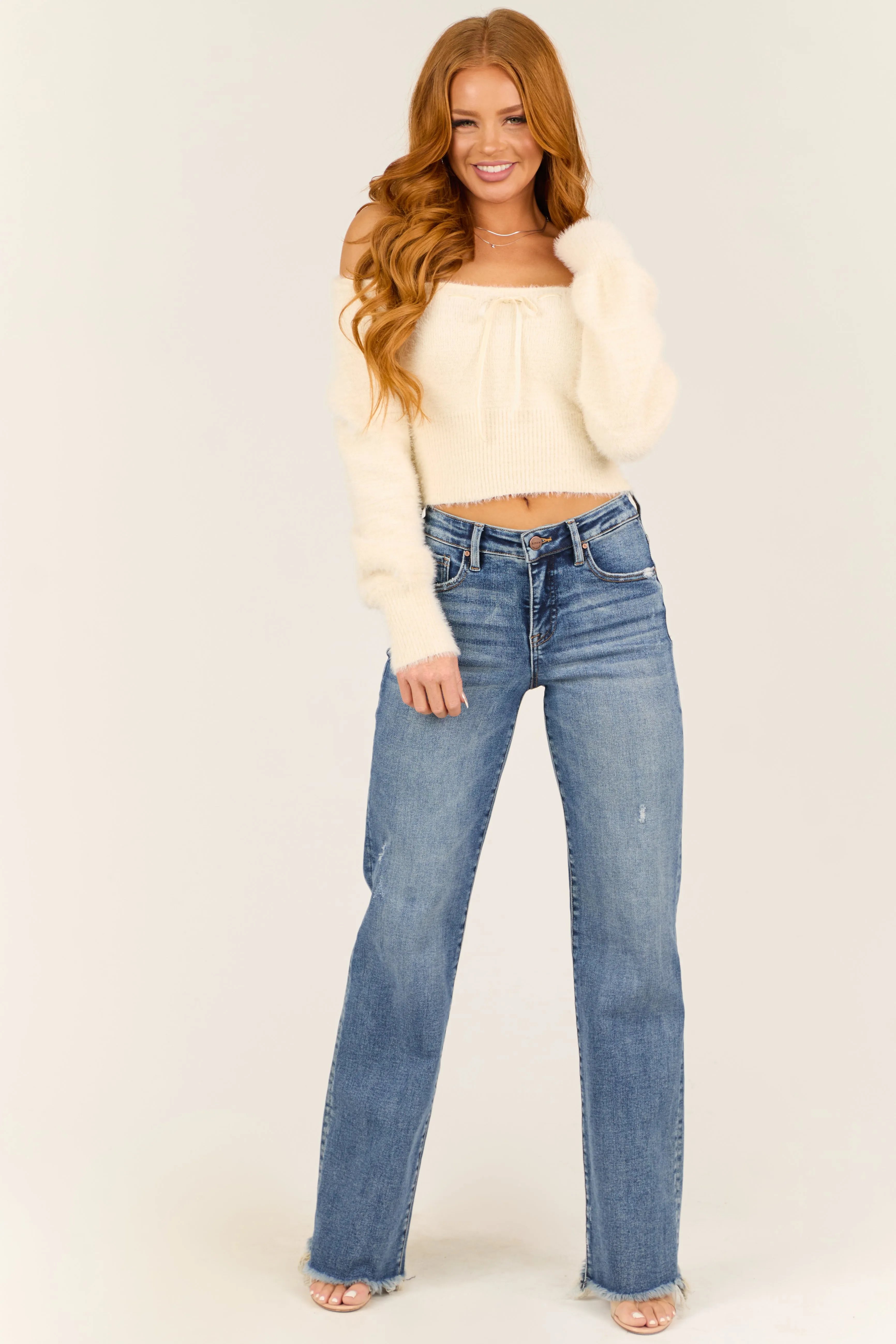 Ivory Square Neck Fuzzy Long Sleeve Sweater sold by Lime Lush product image thumbnail 2