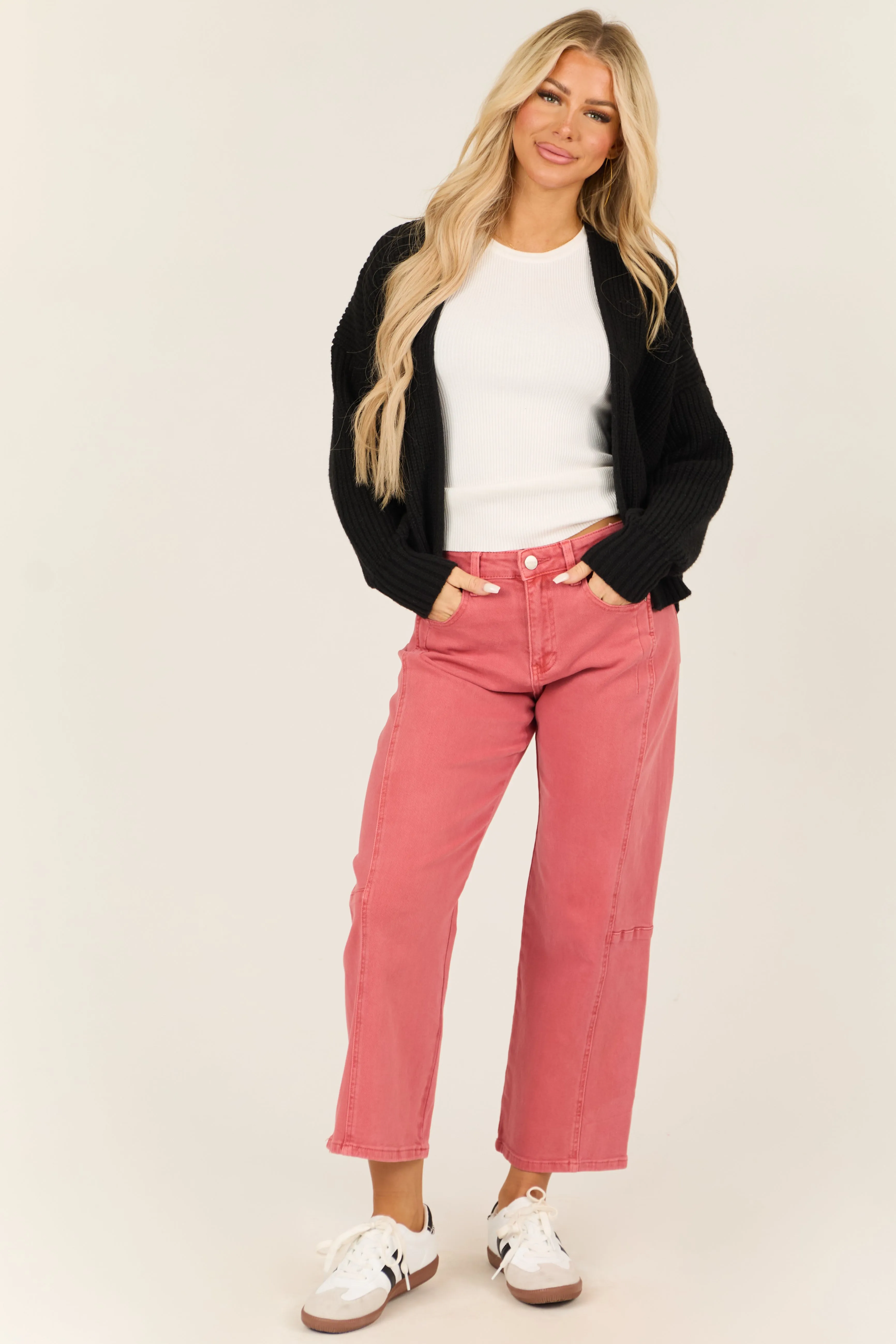 Risen Watermelon Wide Leg High Rise Cropped Jeans sold by Lime Lush product image thumbnail 2