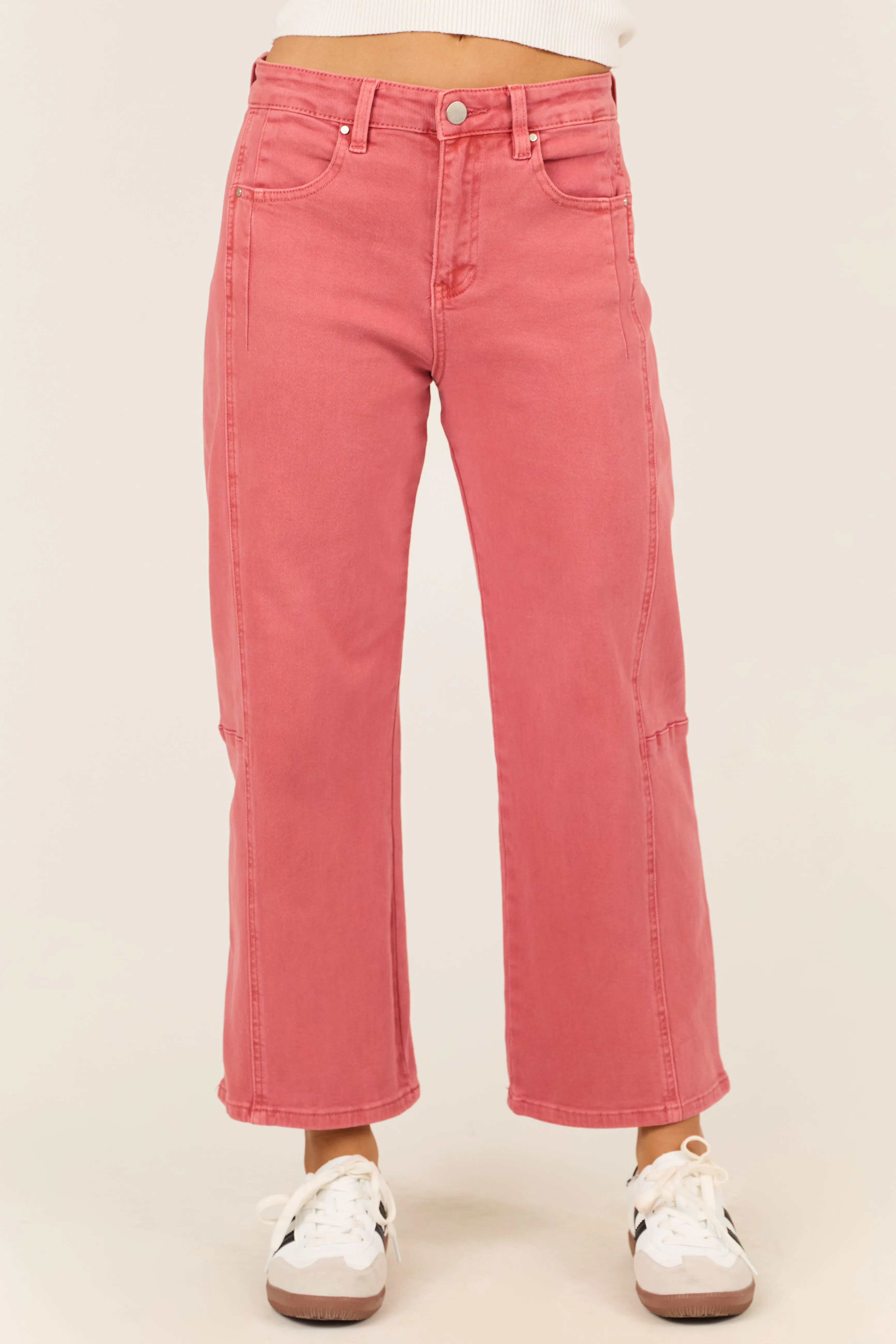 Risen Watermelon Wide Leg High Rise Cropped Jeans sold by Lime Lush