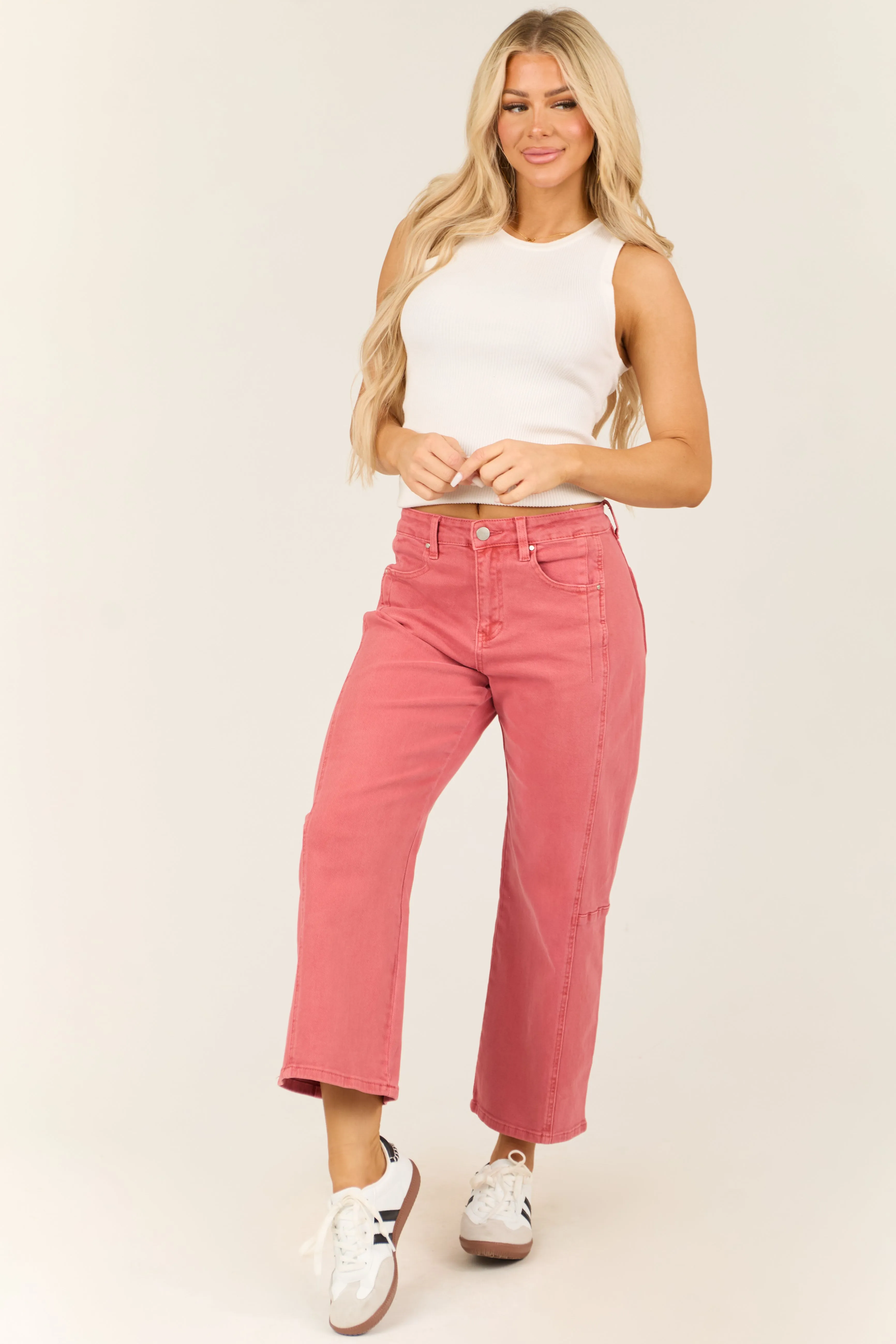 Risen Watermelon Wide Leg High Rise Cropped Jeans sold by Lime Lush product image thumbnail 5