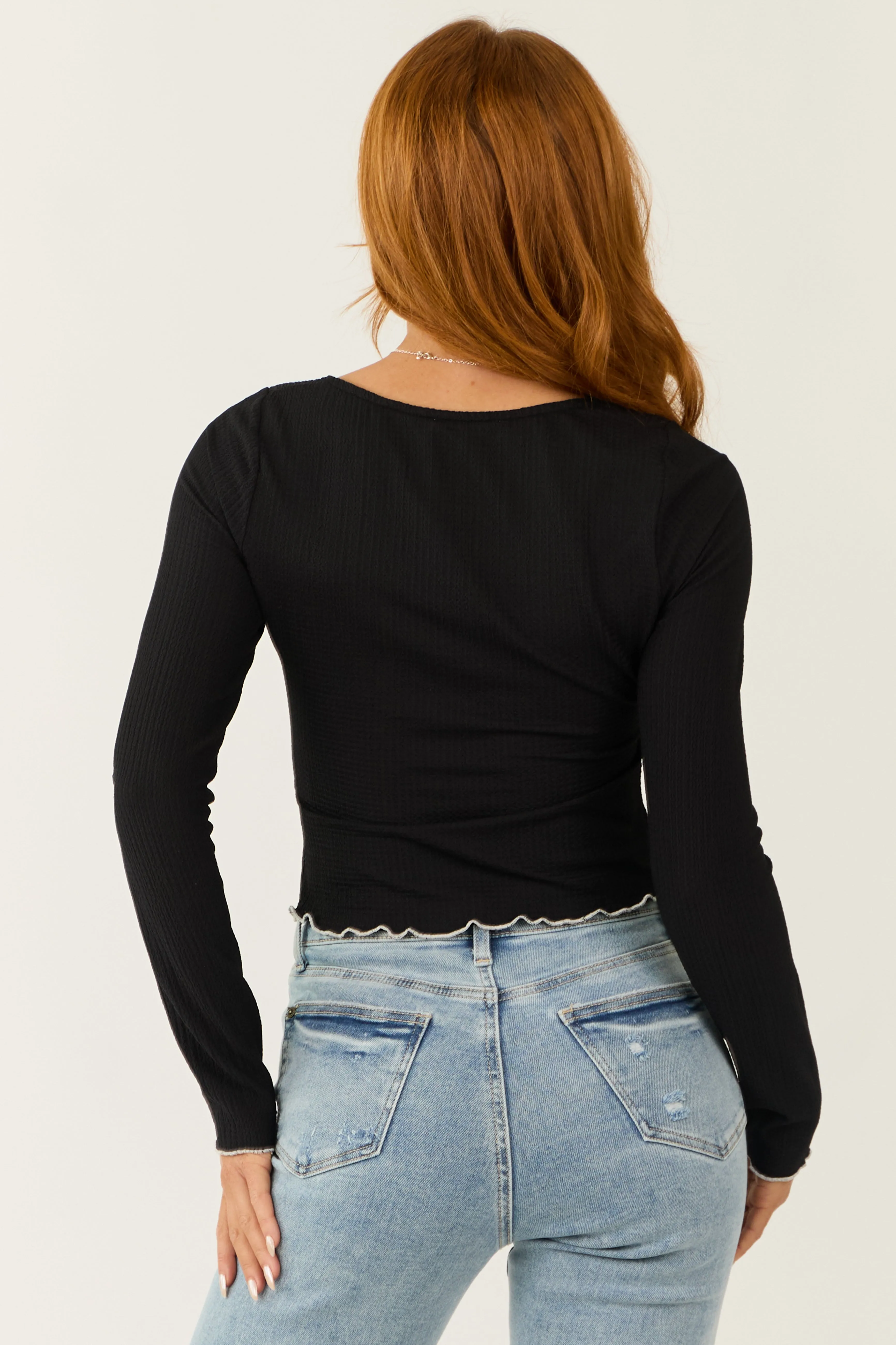 Black Long Sleeve Textured Wavy Knit Top sold by Lime Lush product image thumbnail 5
